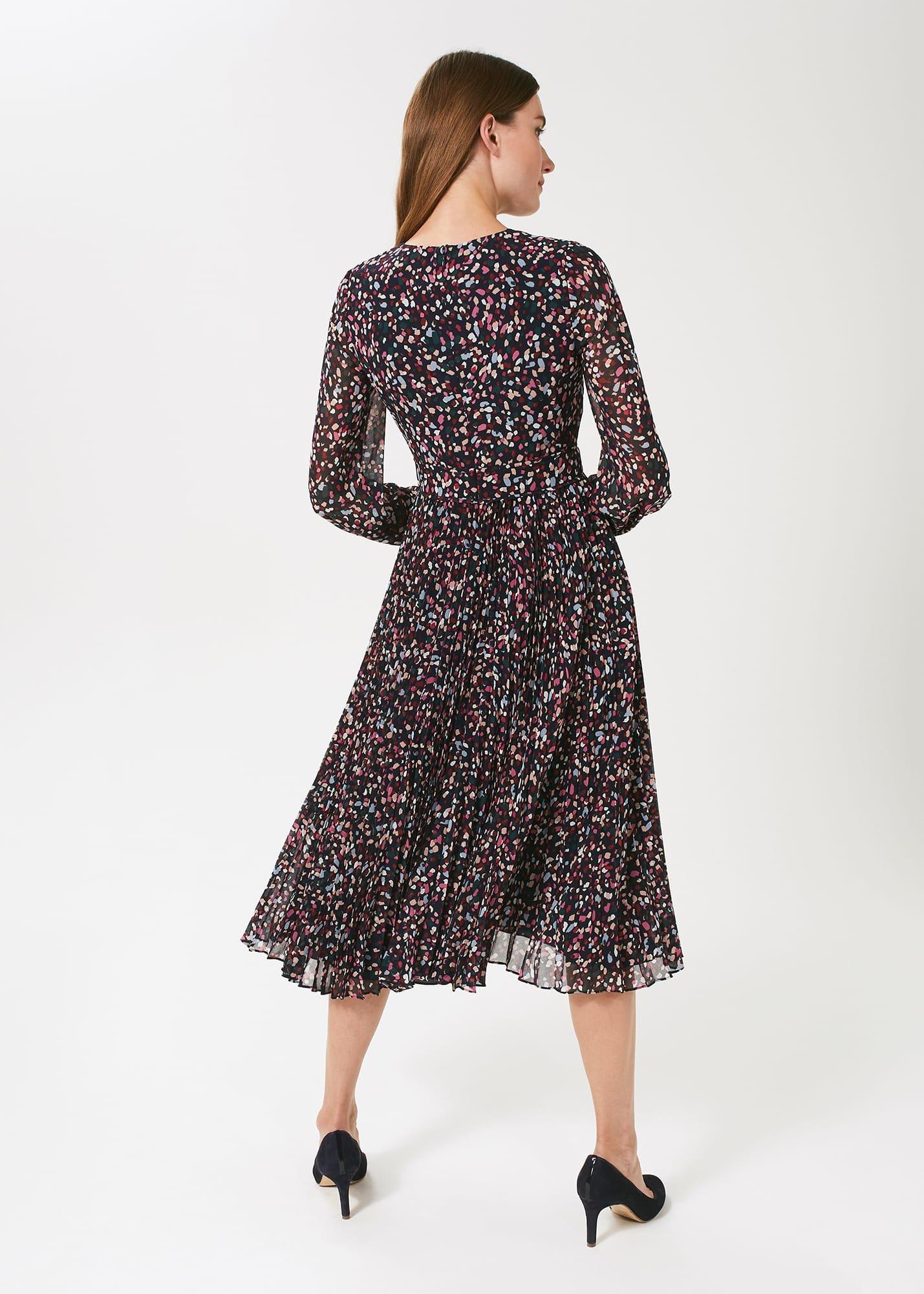 Selena Pleated Dress, Navy Multi, hi-res