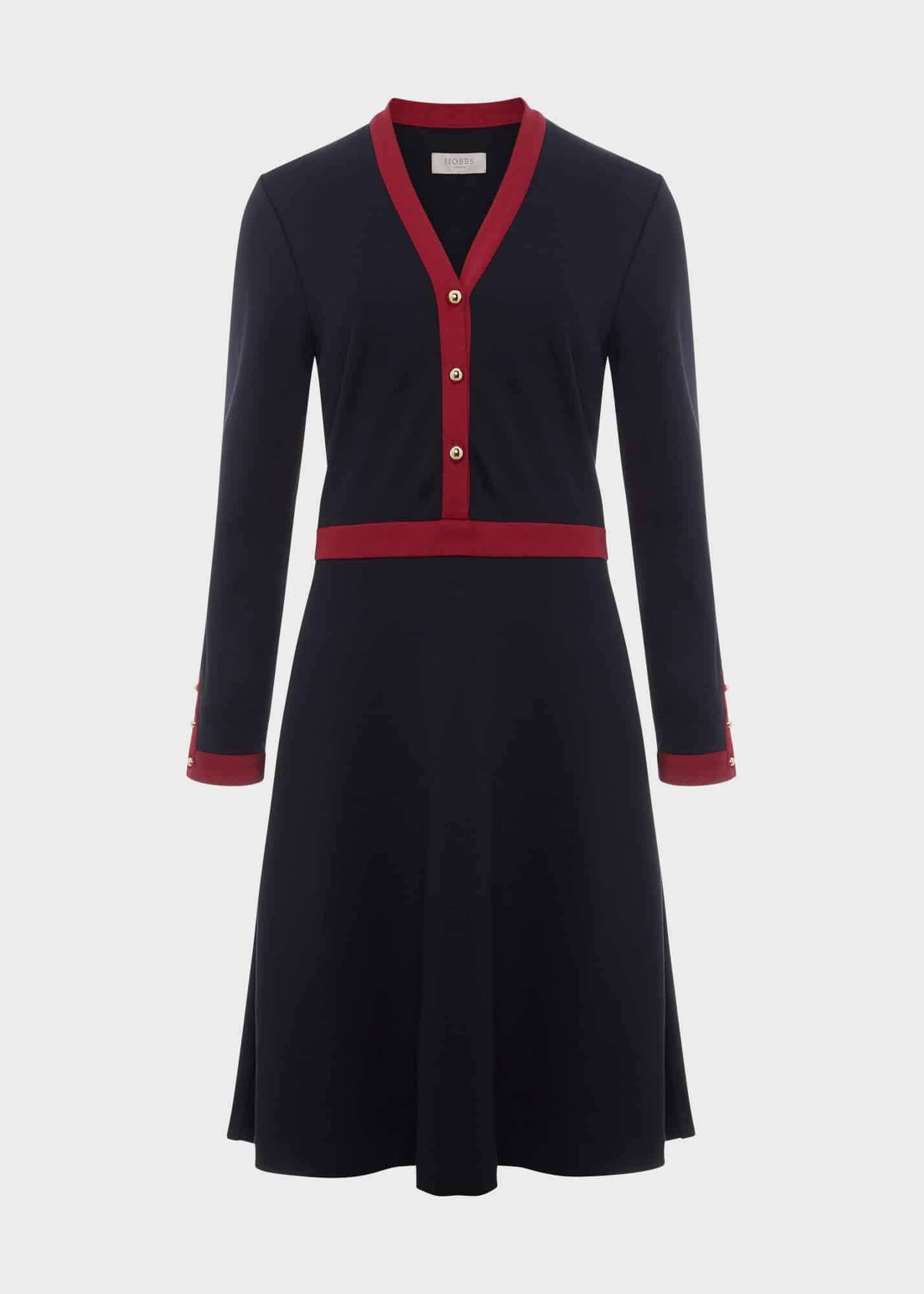 Ada Ponte Dress, Navy Berry Red, hi-res