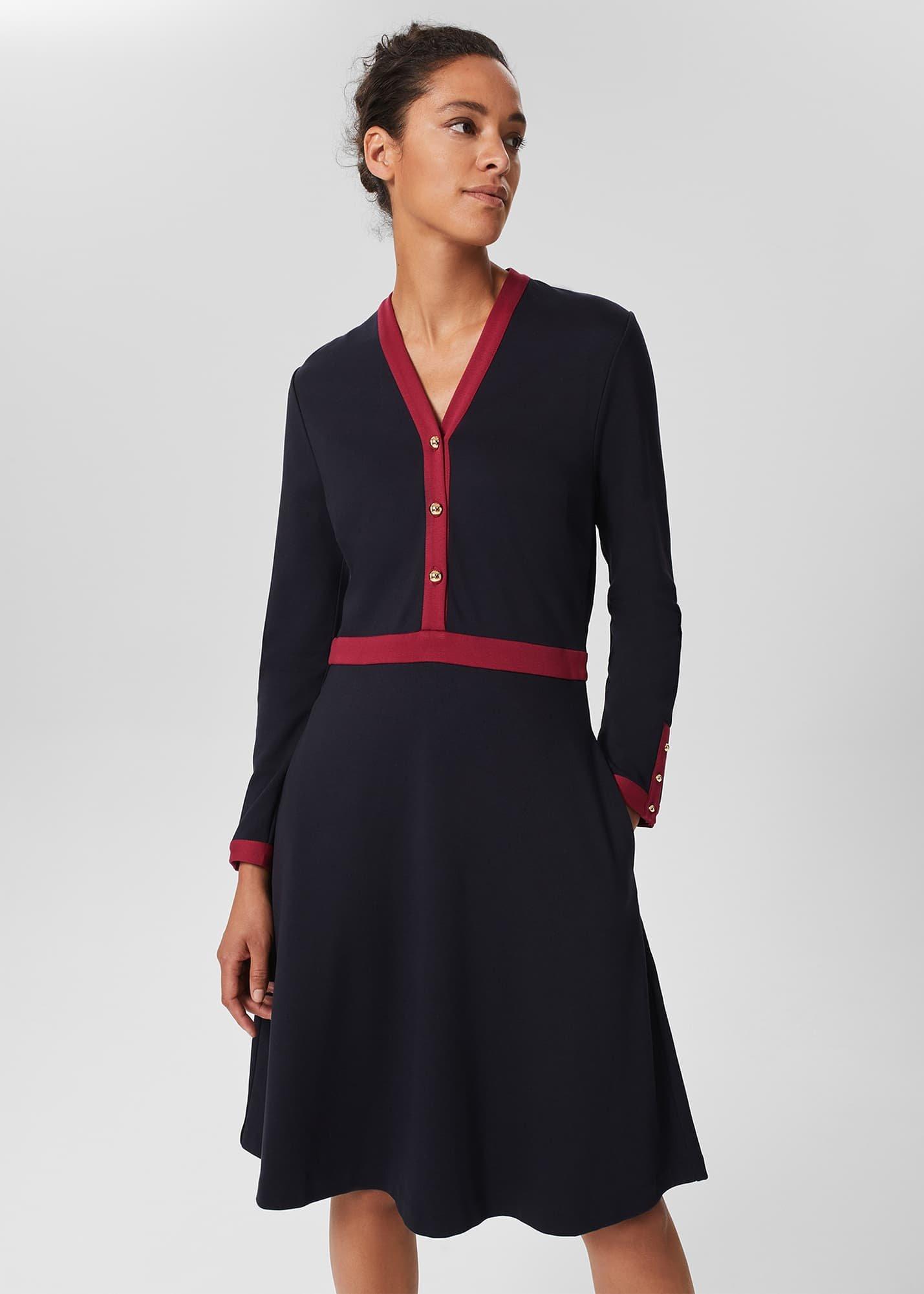 Ada Ponte Dress, Navy Berry Red, hi-res