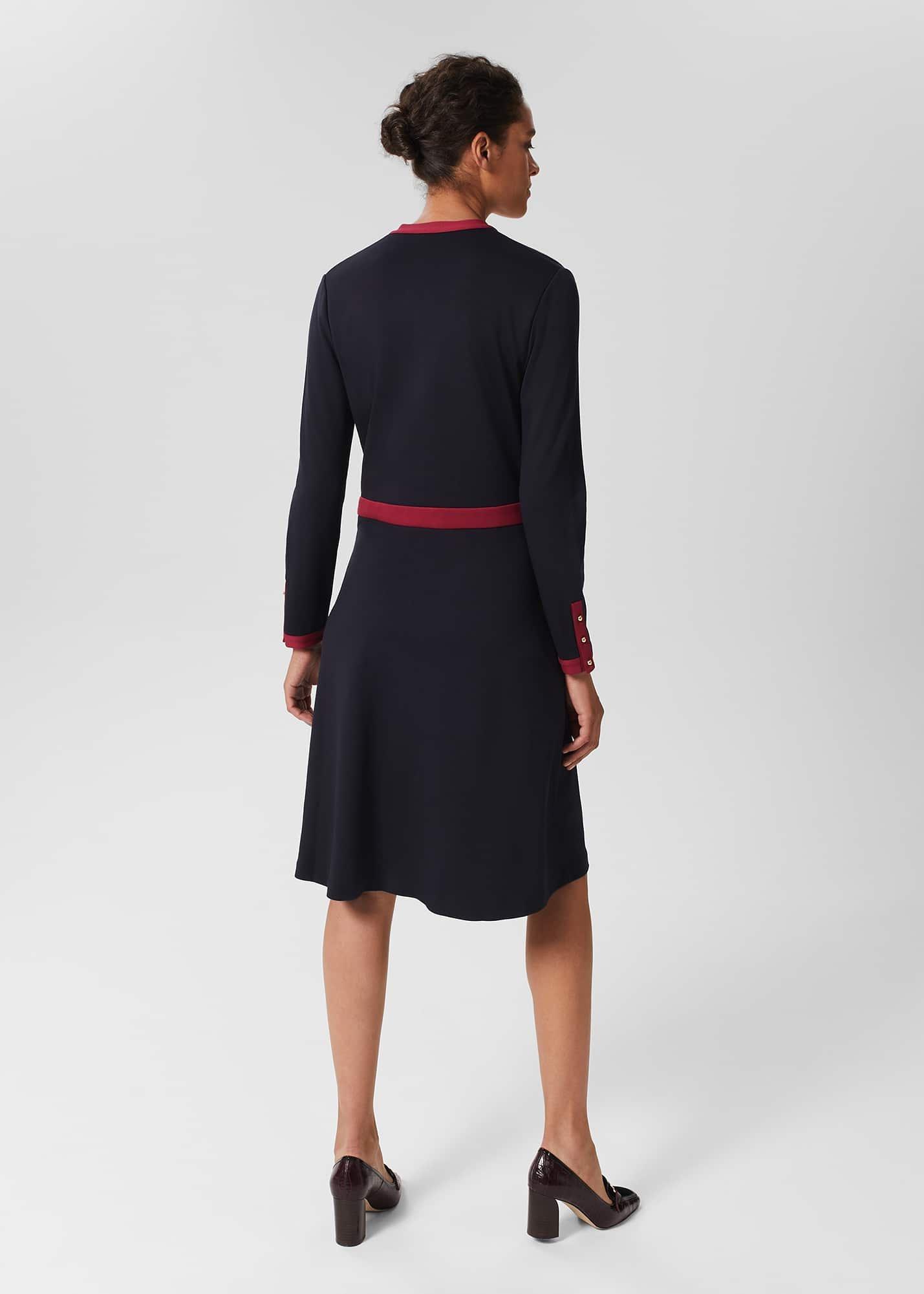 Ada Ponte Dress, Navy Berry Red, hi-res