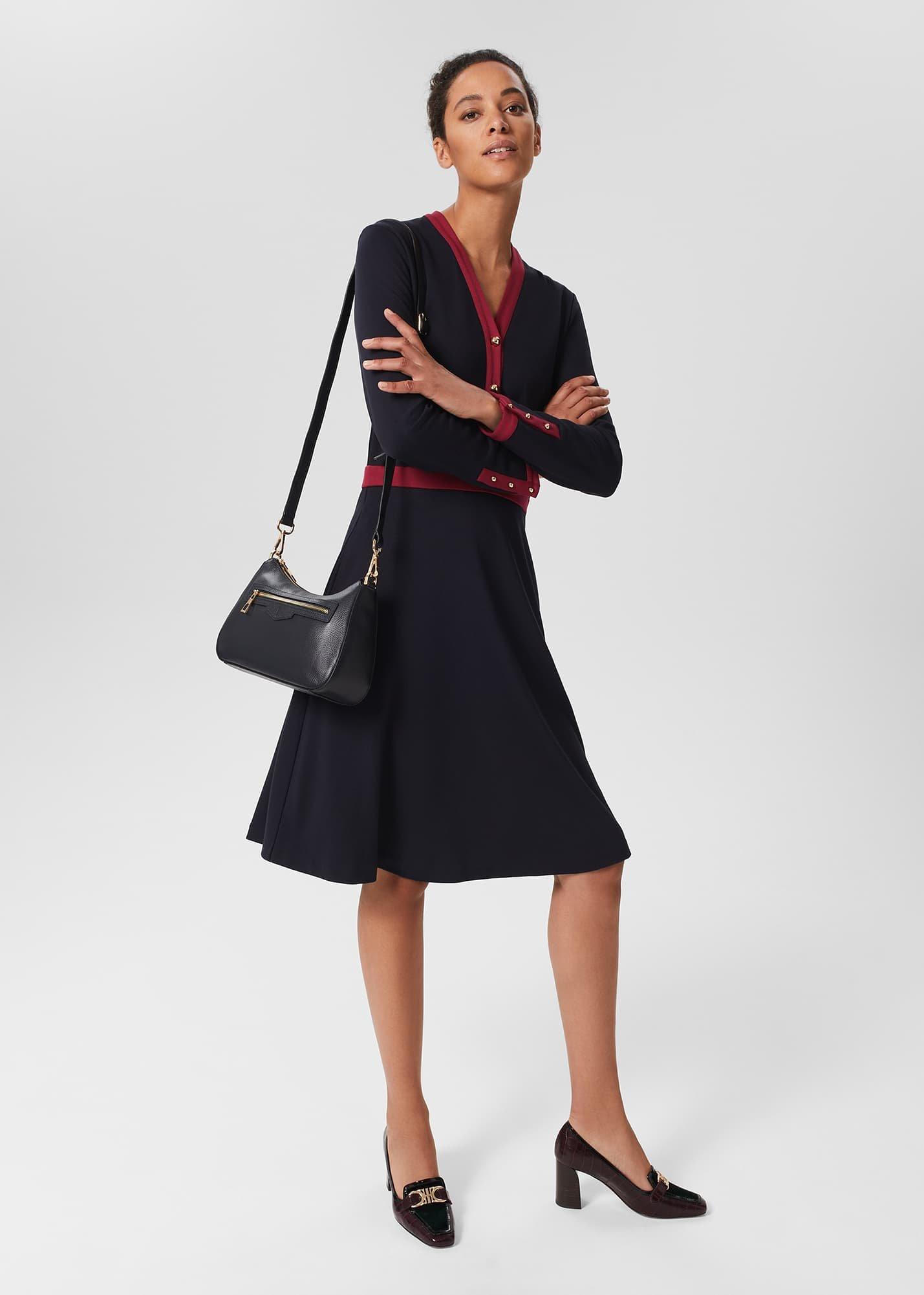 Ada Ponte Dress, Navy Berry Red, hi-res