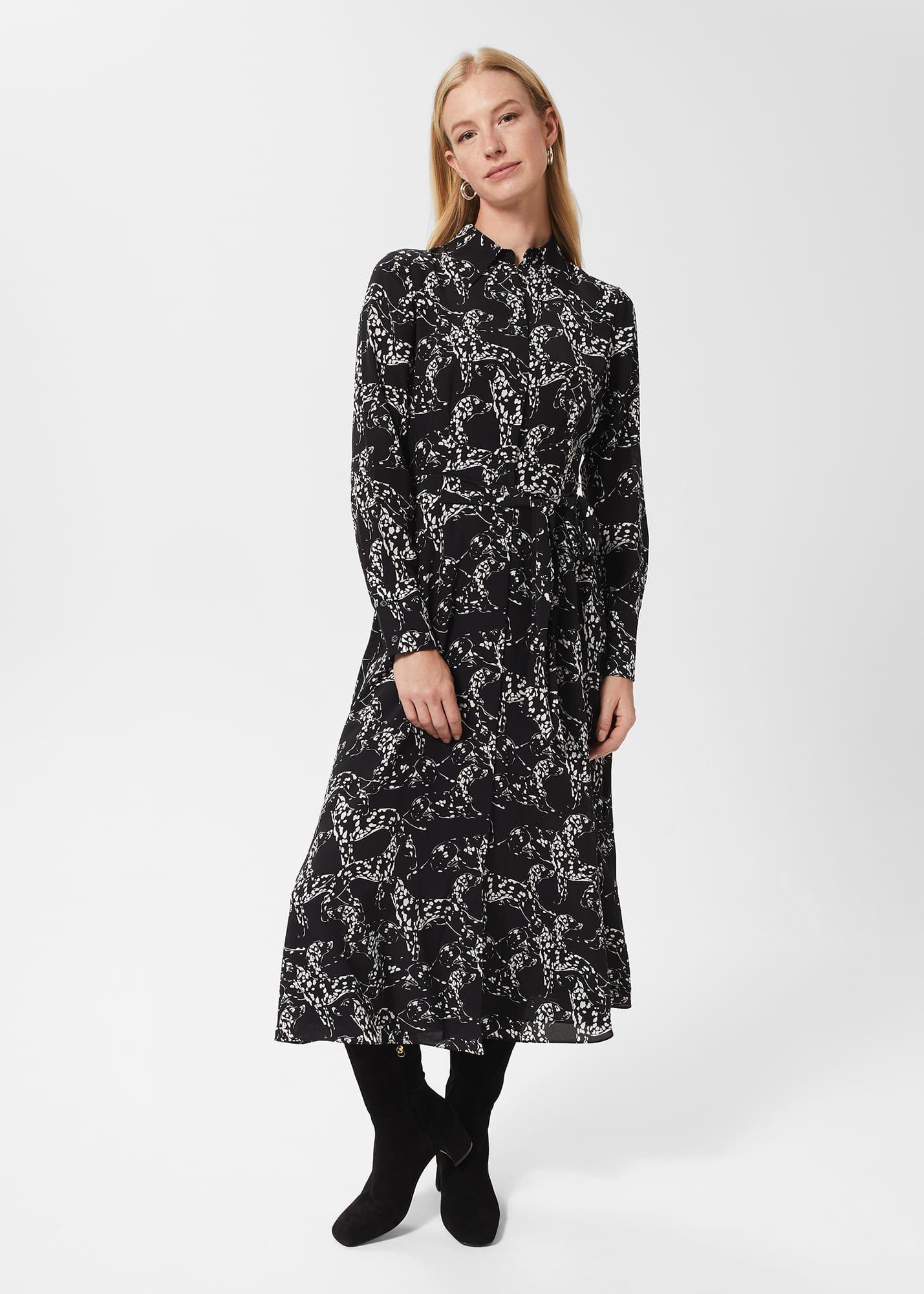 Antonella Silk Dress, Black Ivory, hi-res