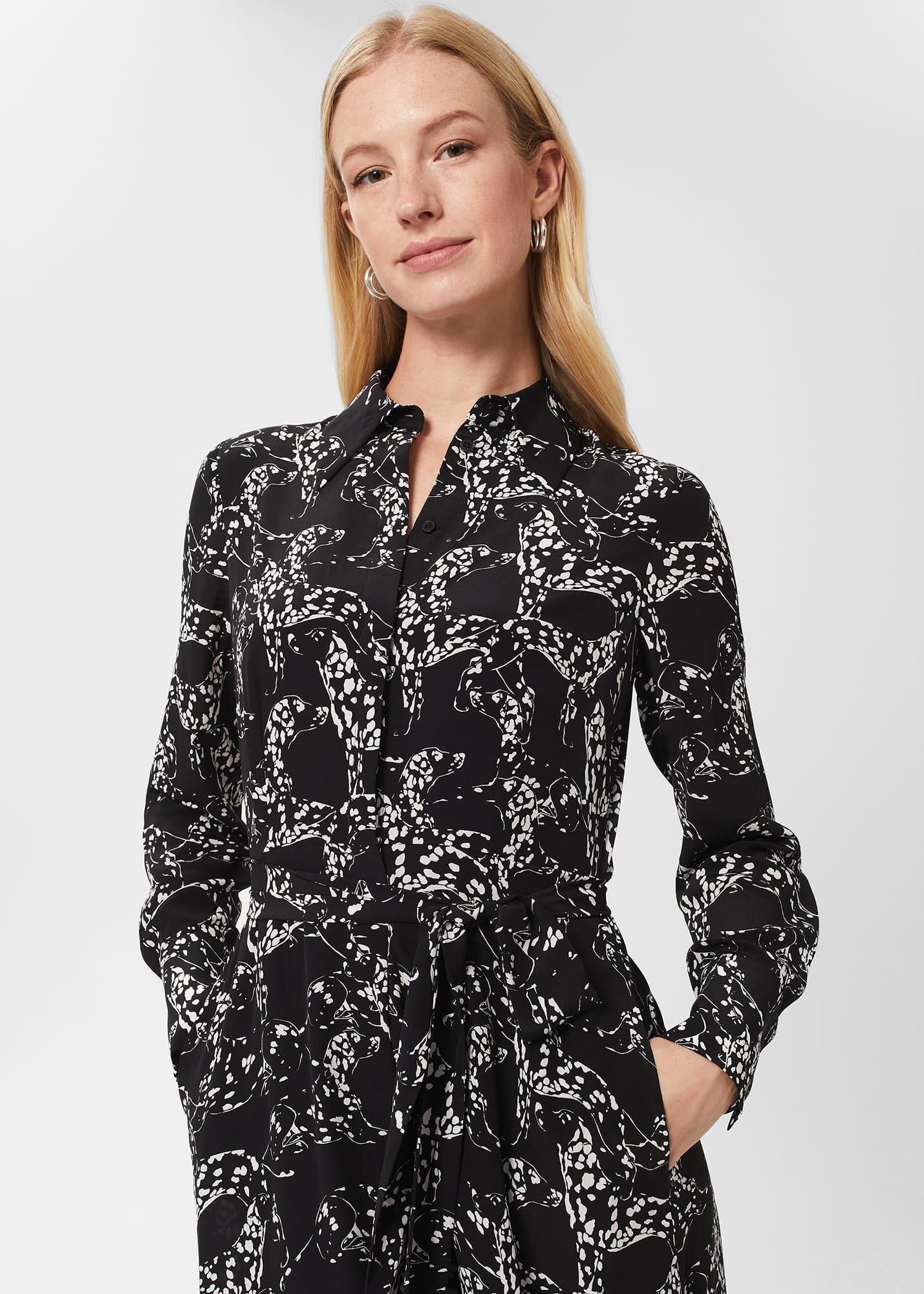 Antonella Silk Dress, Black Ivory, hi-res