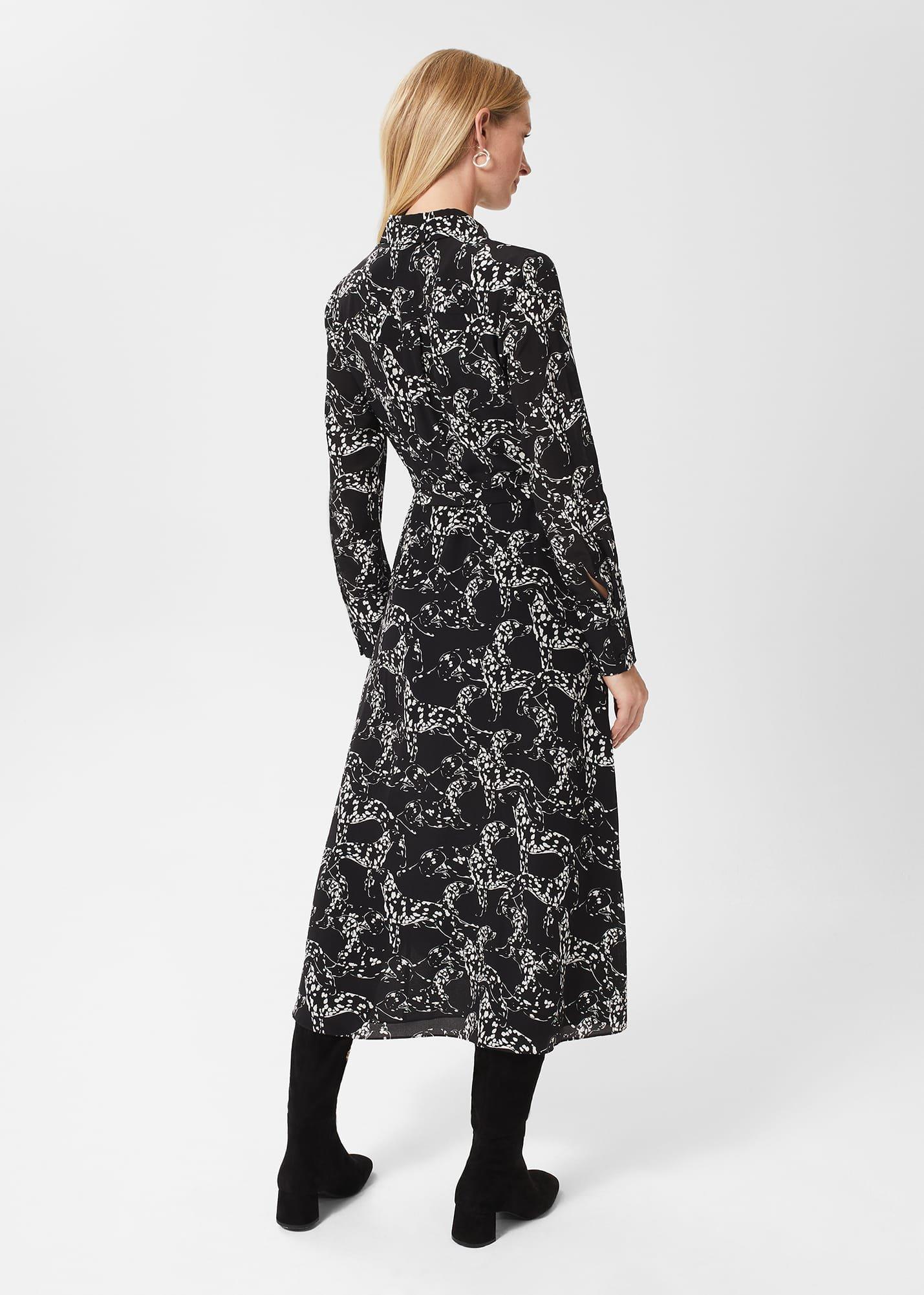 Antonella Silk Dress, Black Ivory, hi-res