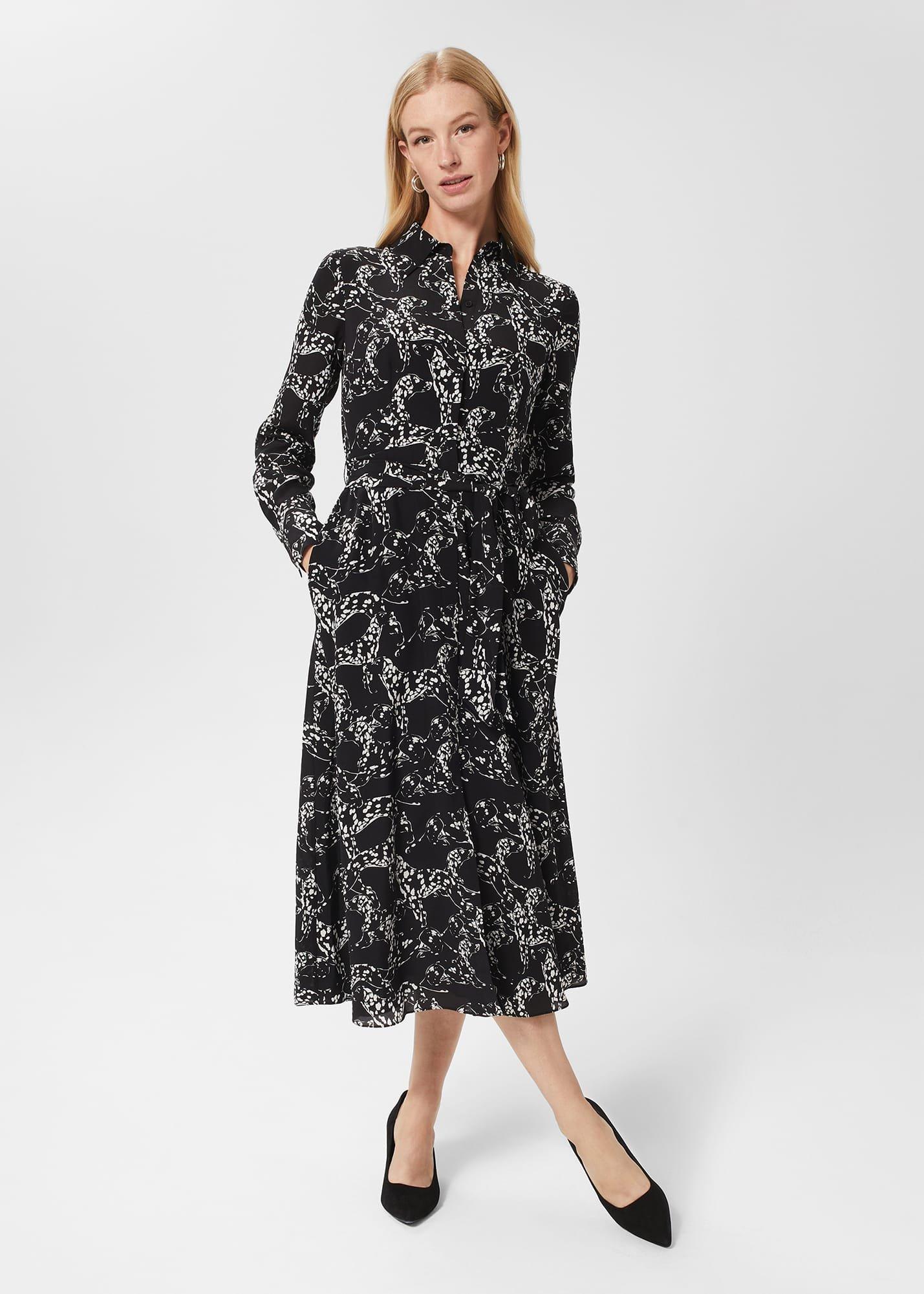 Antonella Silk Dress, Black Ivory, hi-res