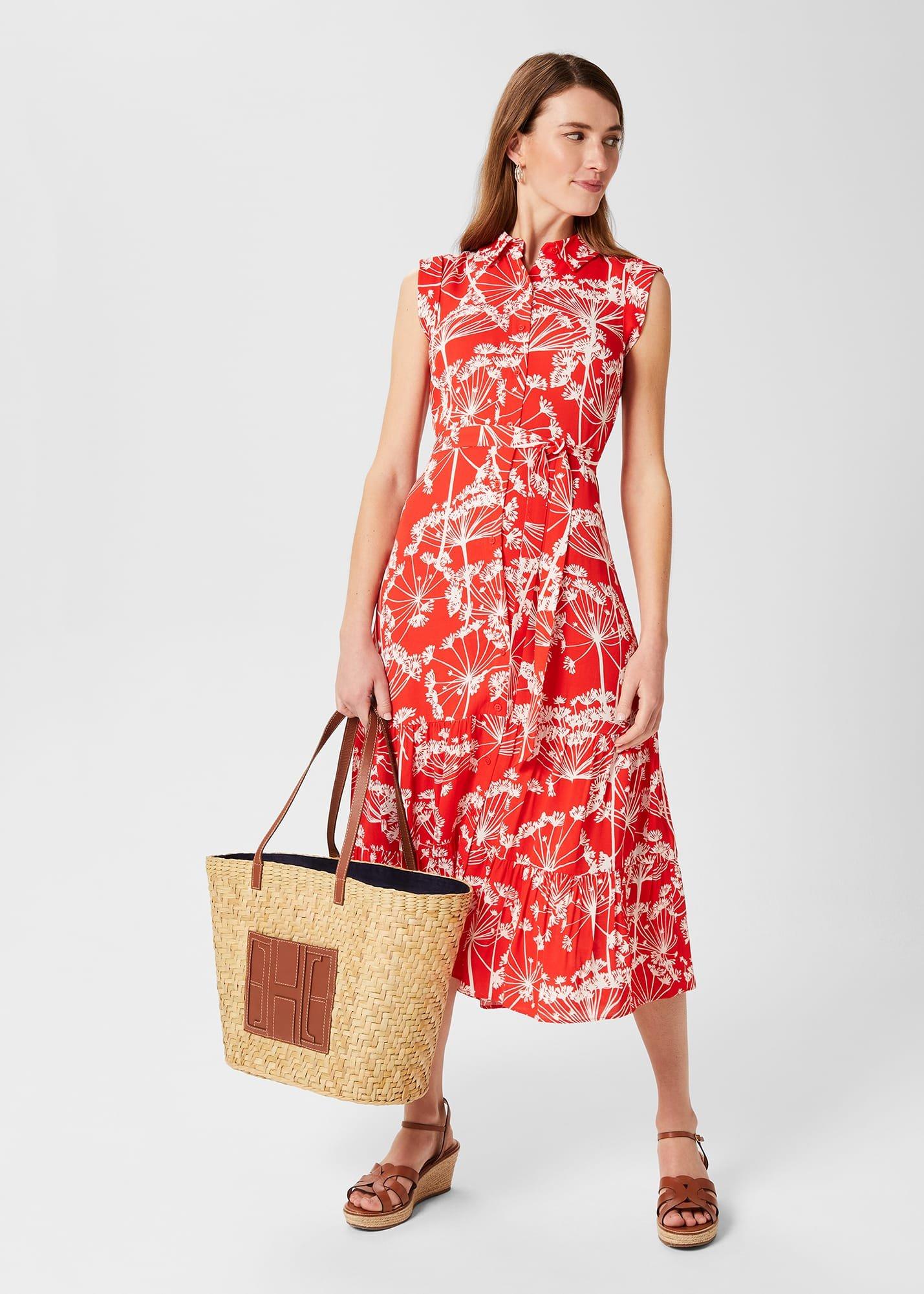 Petite Esme Fit And Flare Dress, Coral Red Ivory, hi-res