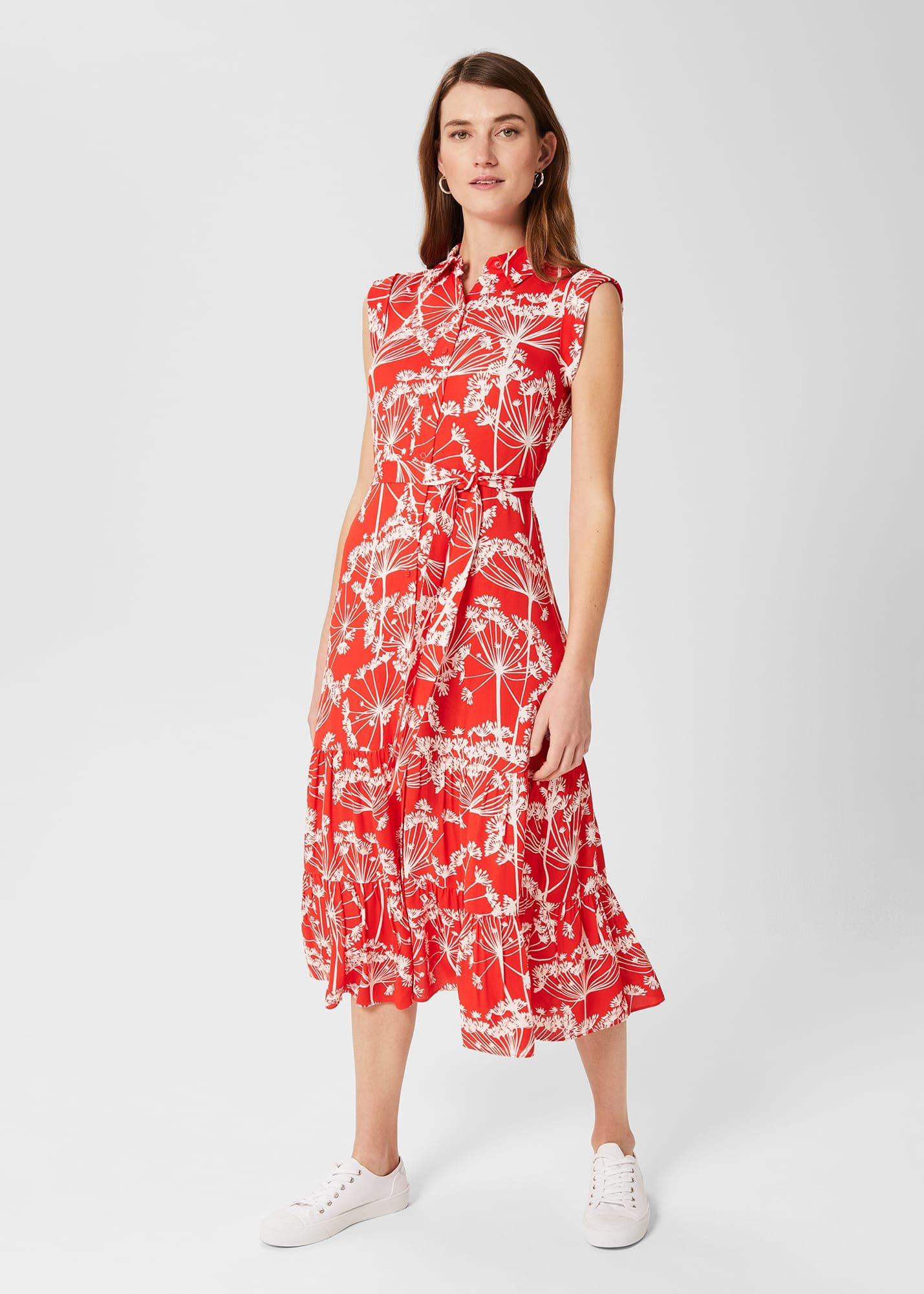 Petite Esme Fit And Flare Dress, Coral Red Ivory, hi-res