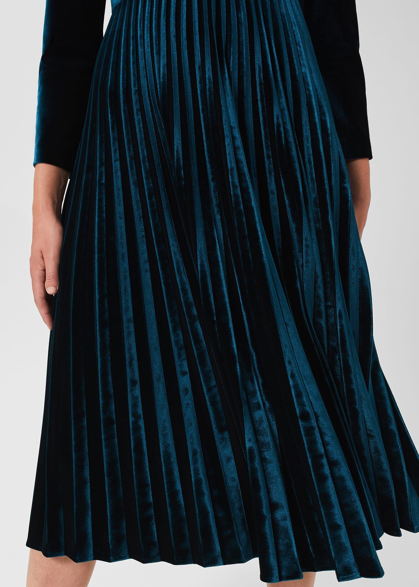 Rosalie Velvet Pleated Dress, Pine Green, hi-res