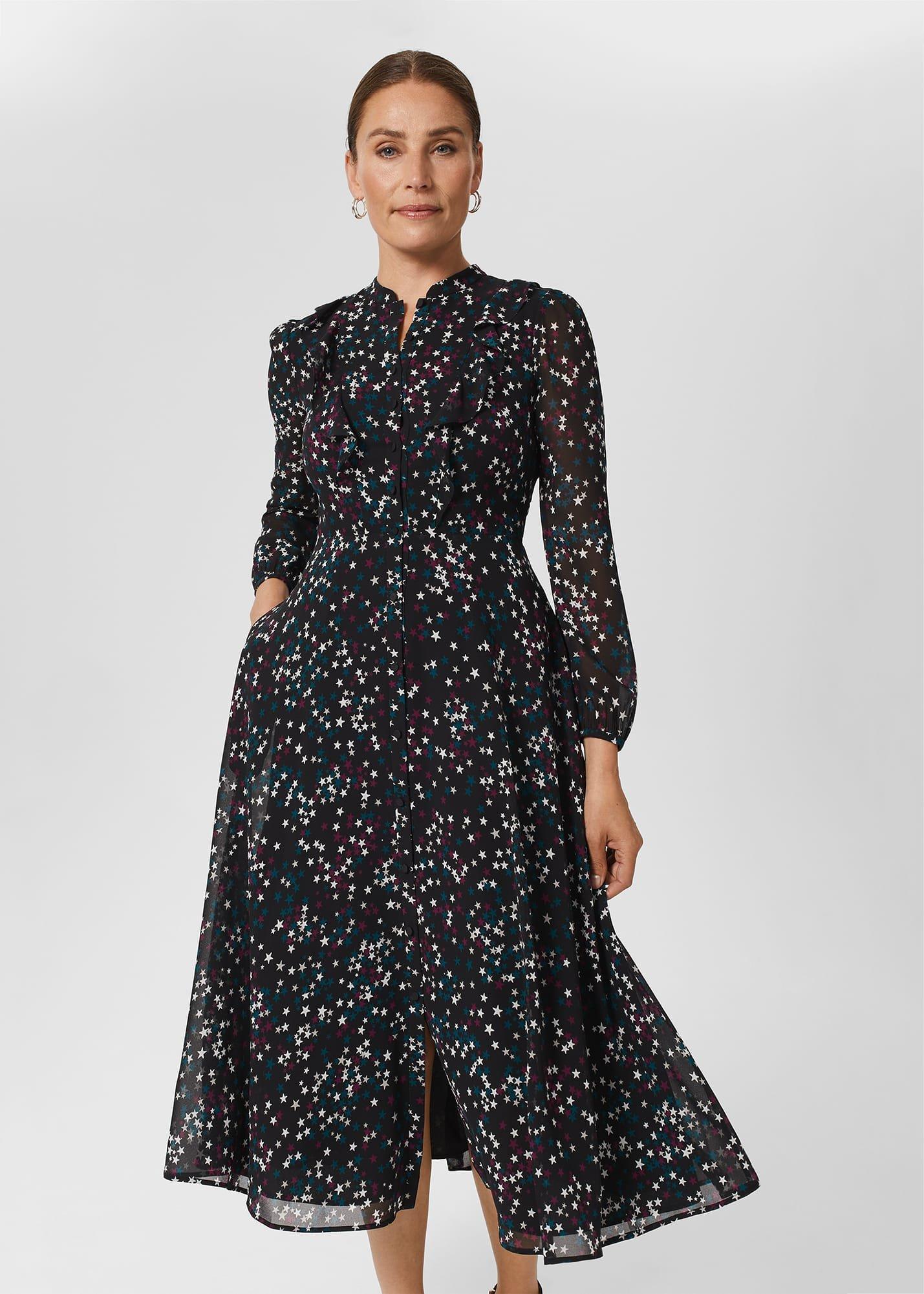 Erin Star Fit And Flare Dress, Black Multi, hi-res