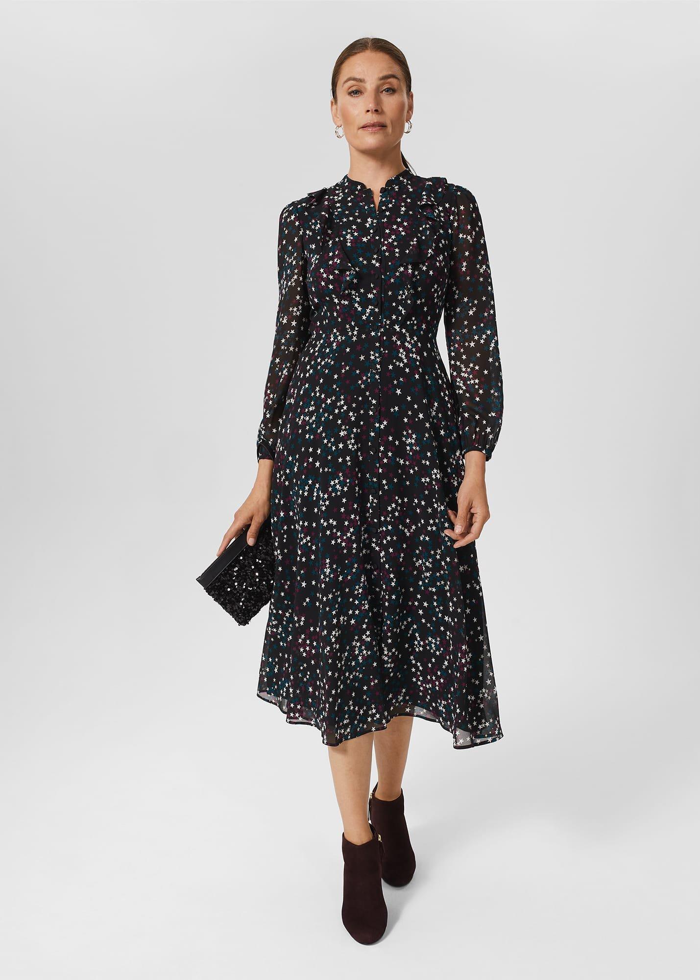 Erin Star Fit And Flare Dress, Black Multi, hi-res