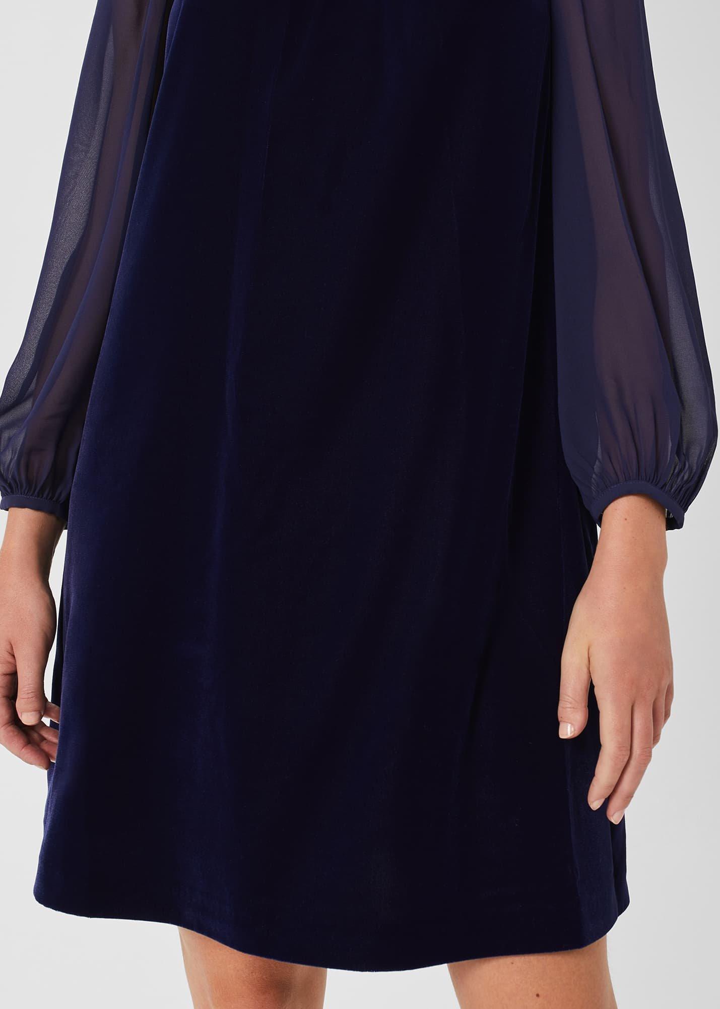 Faye Velvet A Line Dress, Midnight Navy, hi-res
