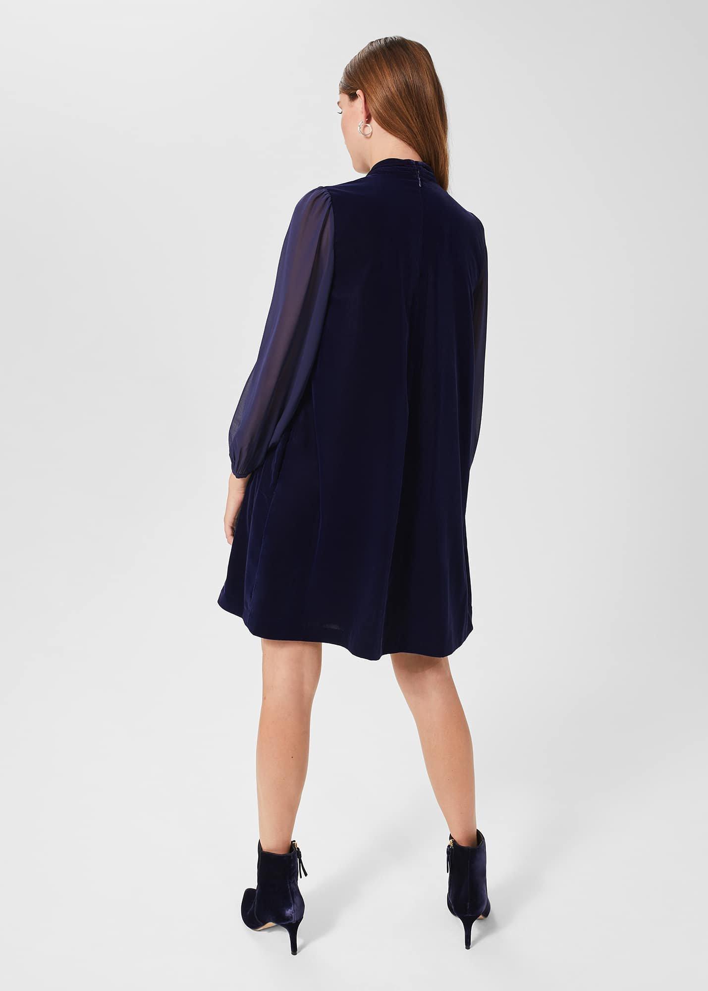 Faye Velvet A Line Dress, Midnight Navy, hi-res