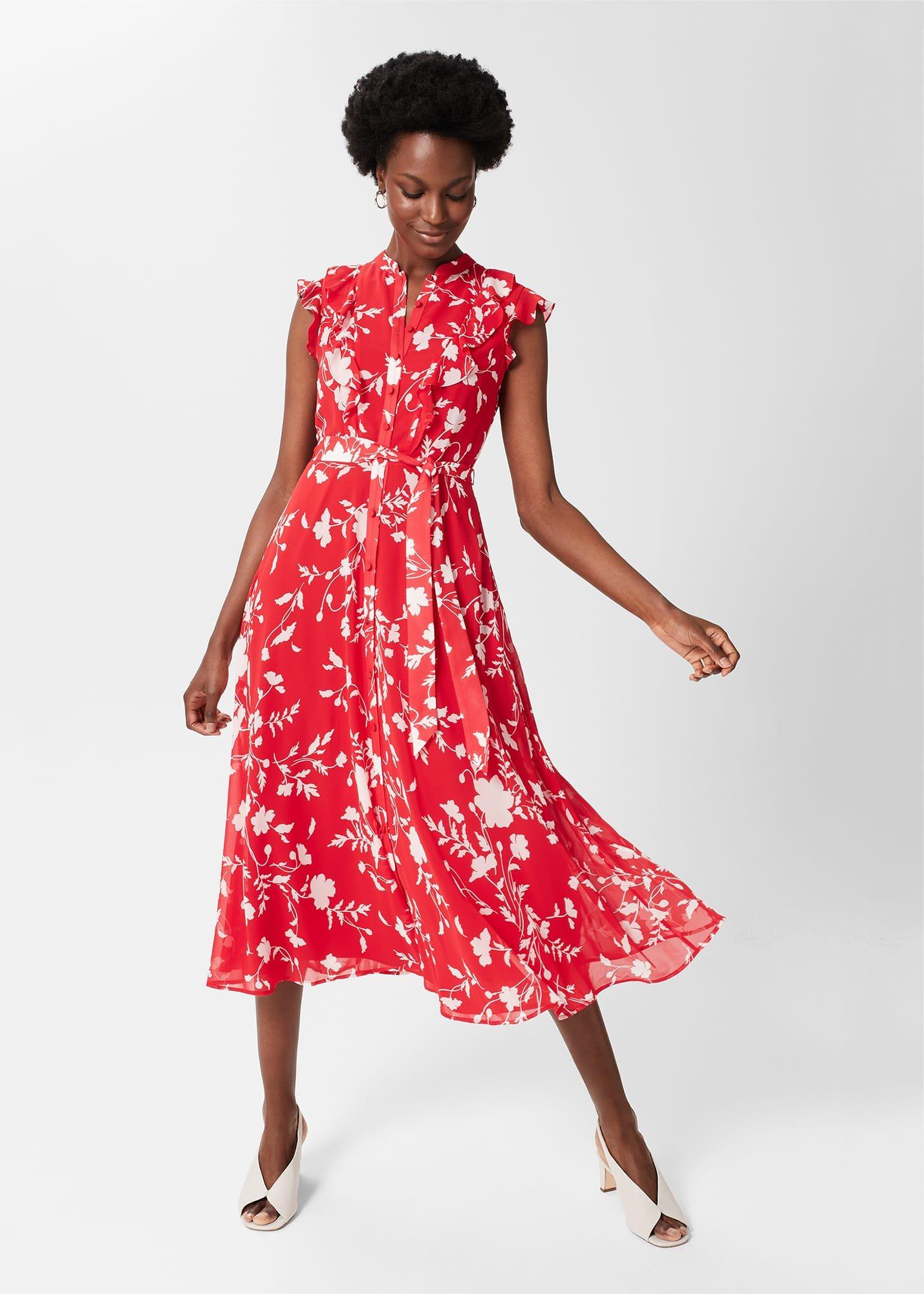 Georgiana Floral Dress, Red Ivory, hi-res