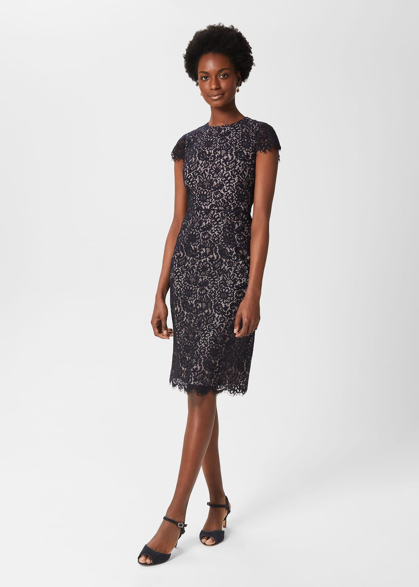 Anastasia Lace Shift Dress, Navy Oyster, hi-res