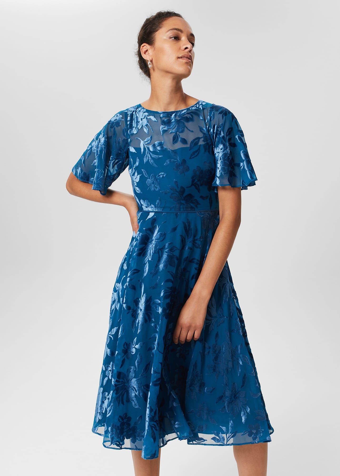 Eleanor Devore Fit And Flare Dress, Peacock Blue, hi-res