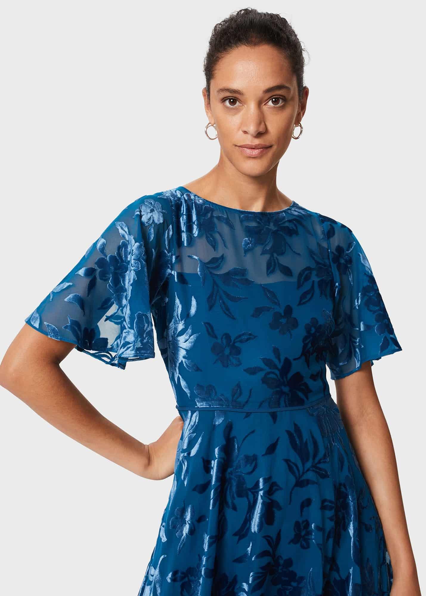 Eleanor Devore Fit And Flare Dress, Peacock Blue, hi-res
