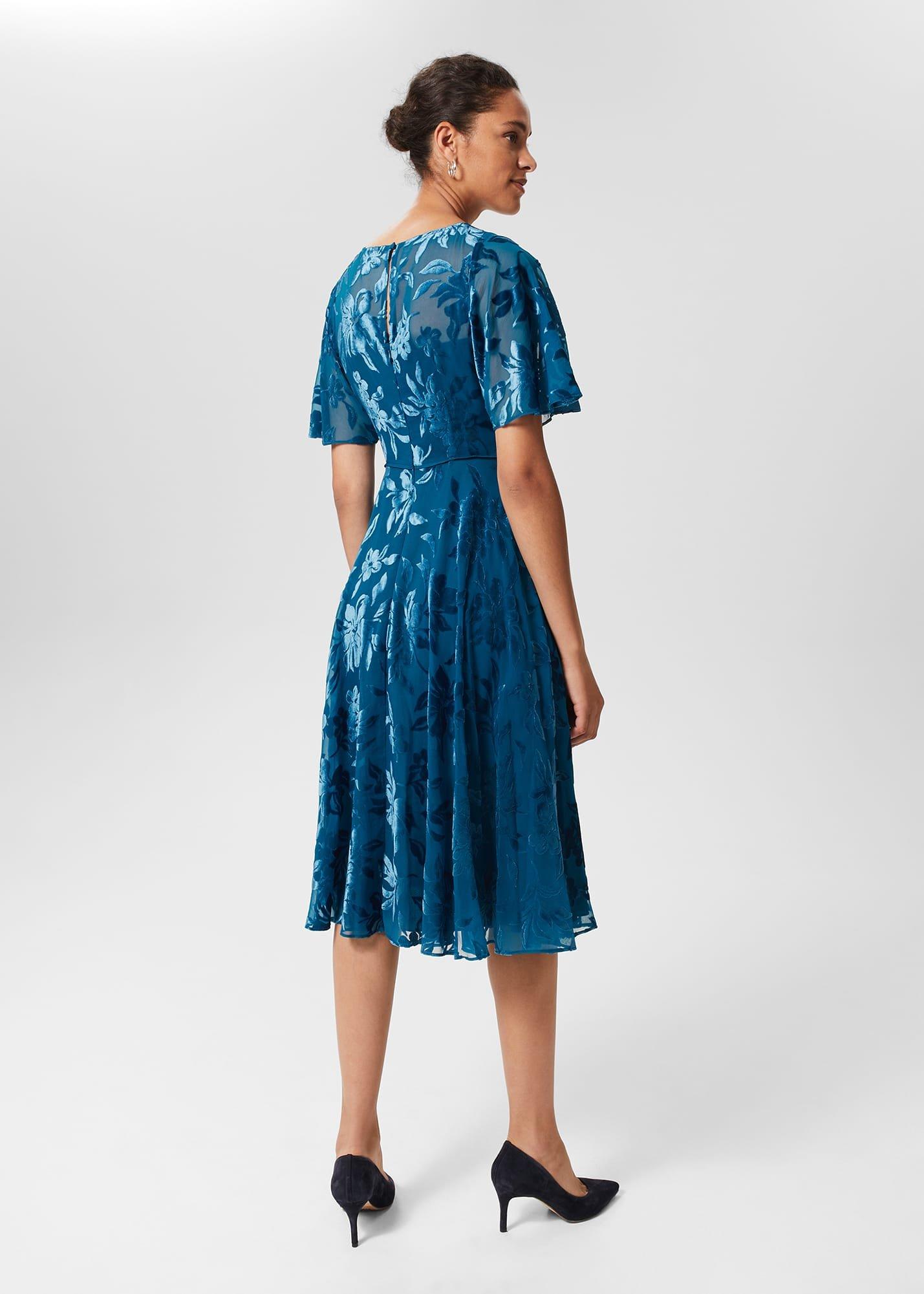 Eleanor Devore Fit And Flare Dress, Peacock Blue, hi-res