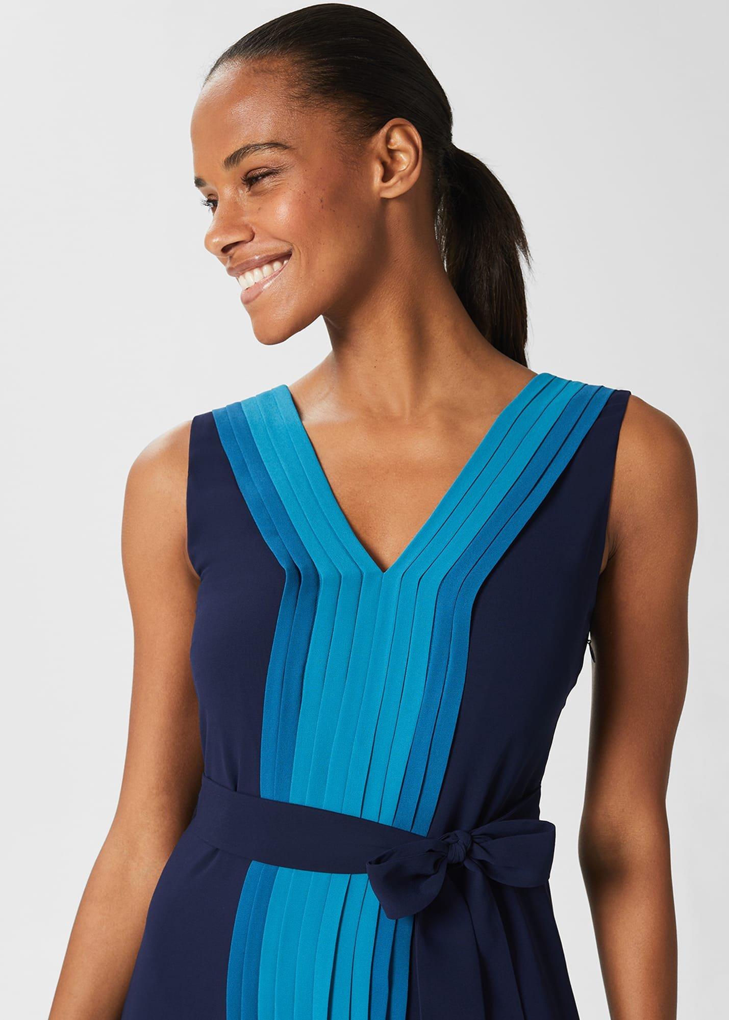 Lila V Neck Midi Dress, Navy Multi, hi-res