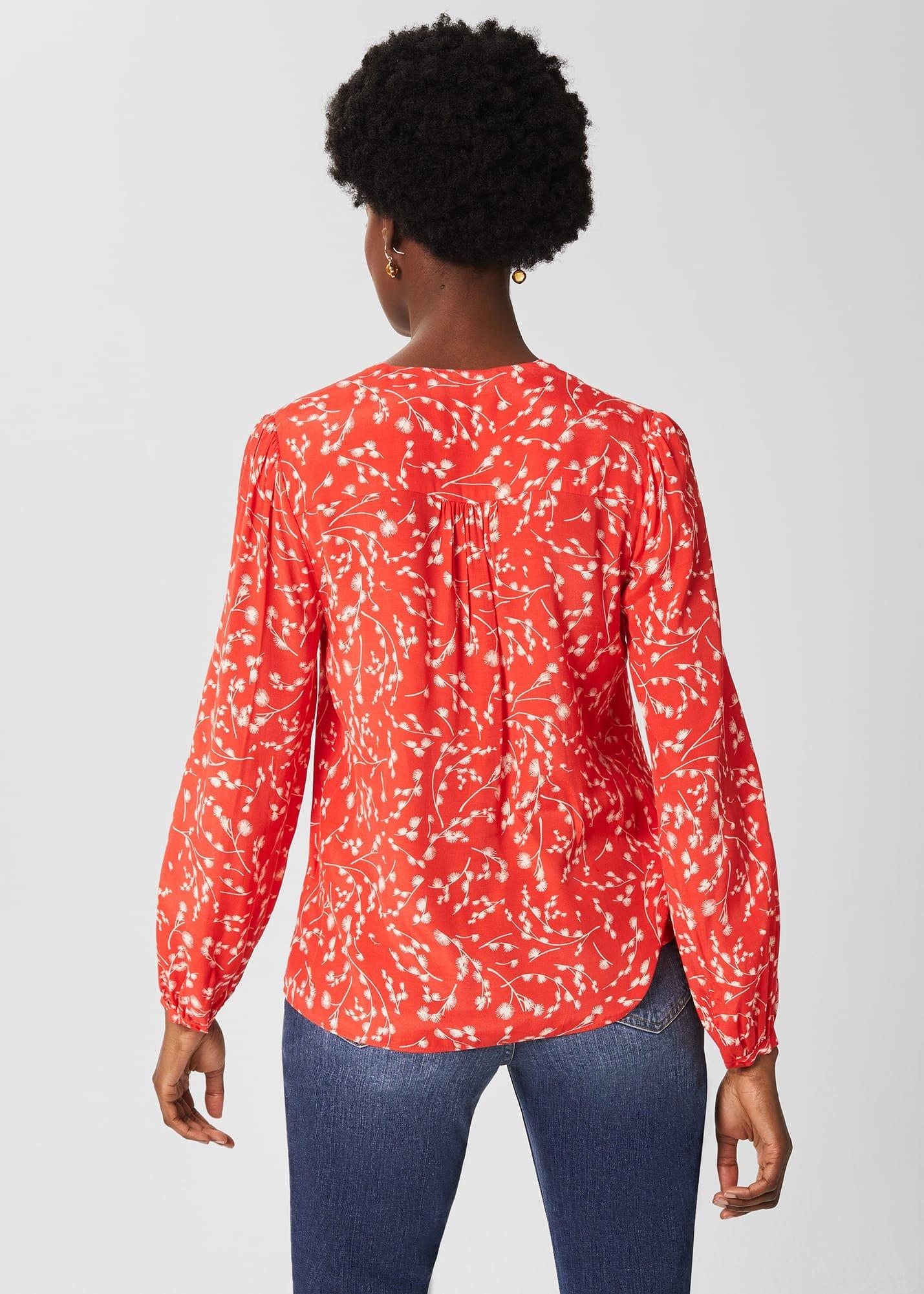 Felicity Blouse, Coral Red Ivory, hi-res
