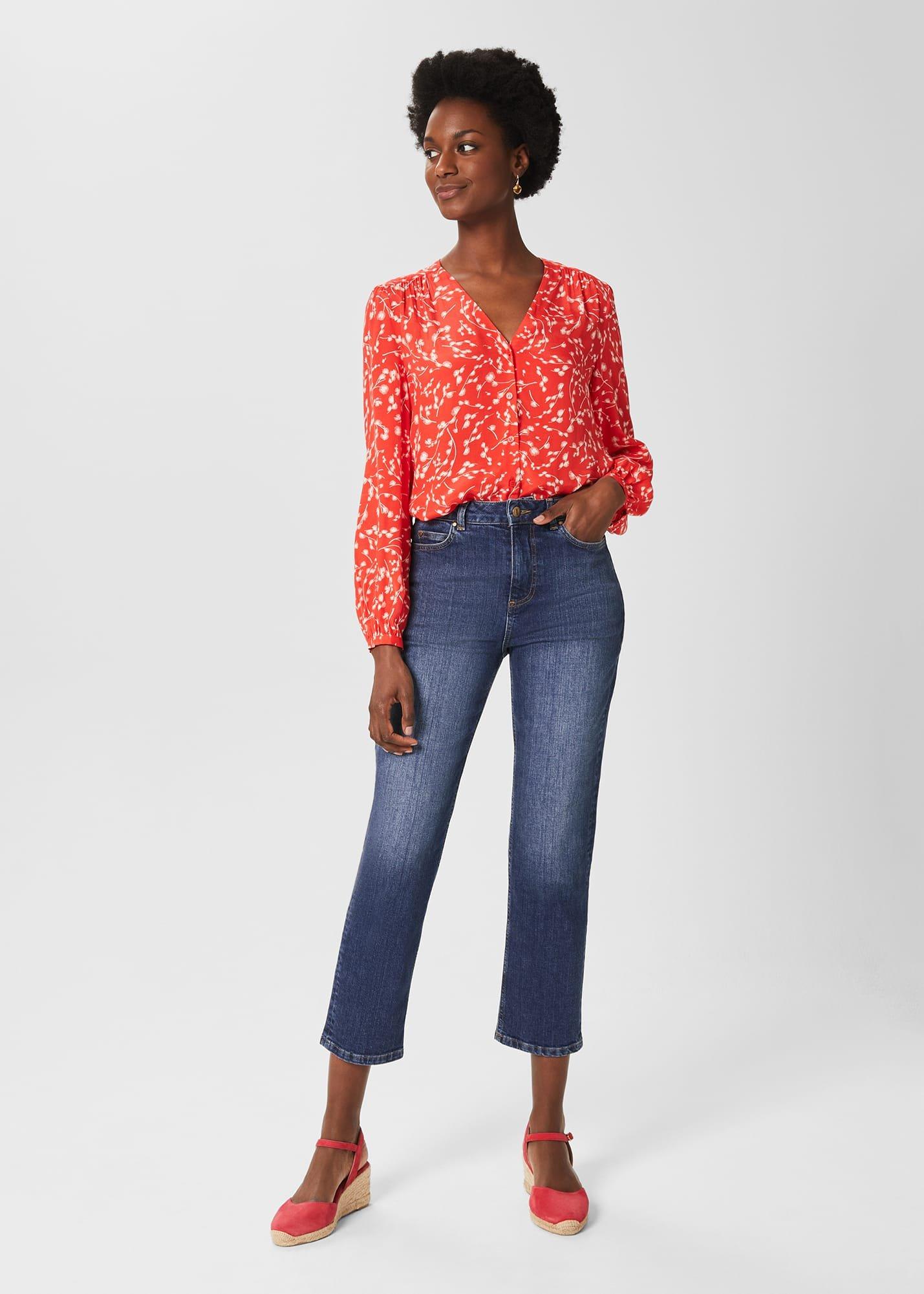 Felicity Blouse, Coral Red Ivory, hi-res