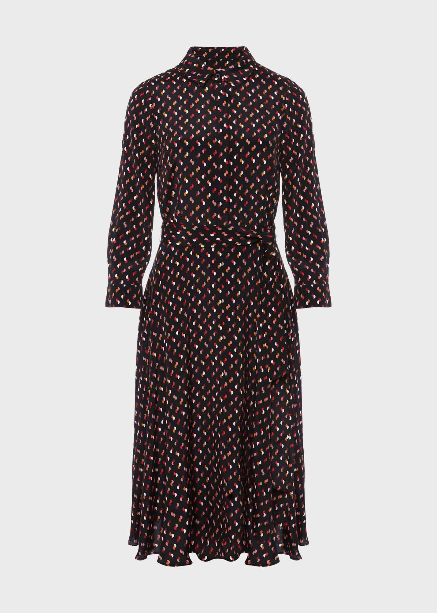 Petite Alex Belted Fit And Flare Dress , Black Multi, hi-res