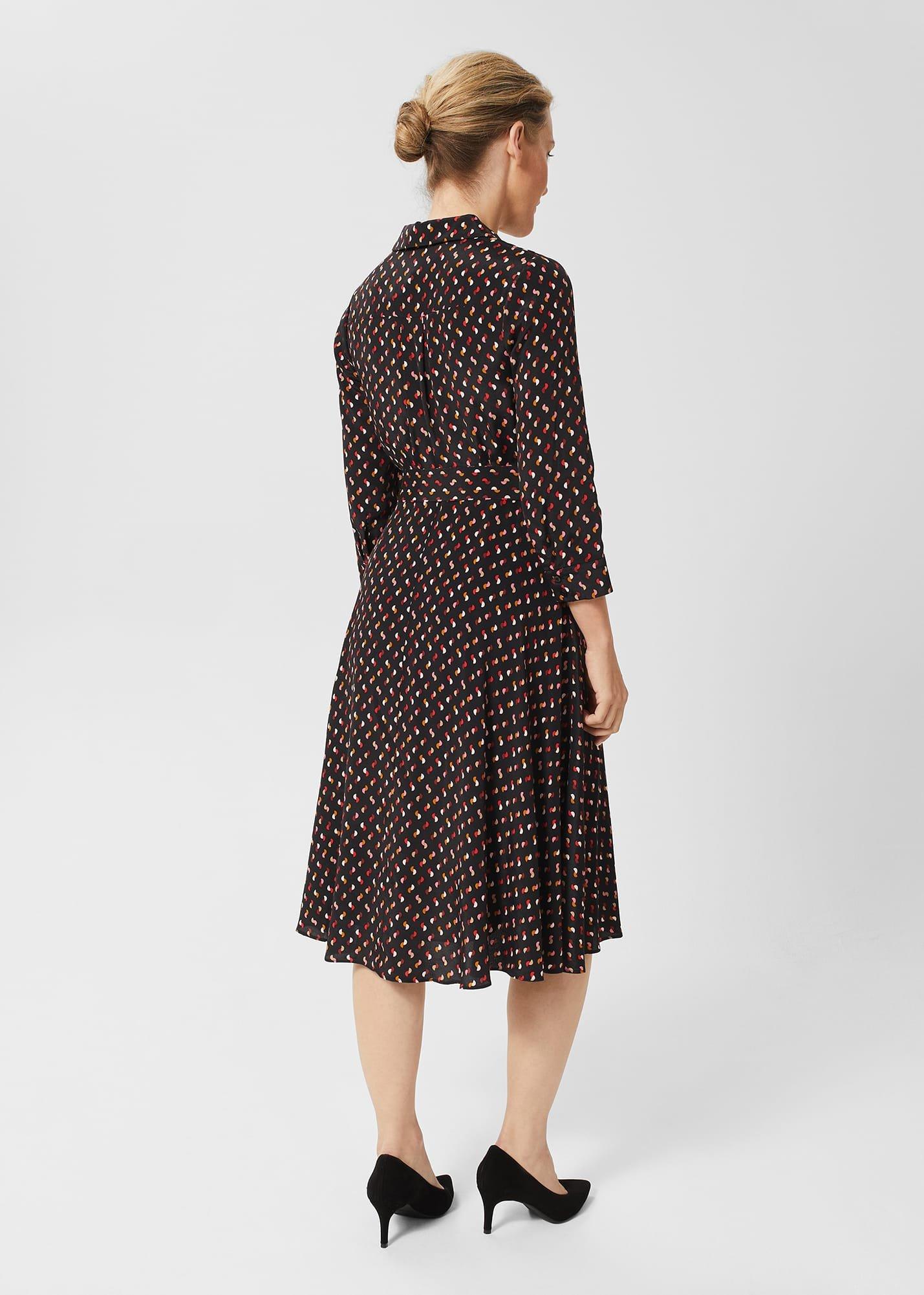 Petite Alex Belted Fit And Flare Dress , Black Multi, hi-res