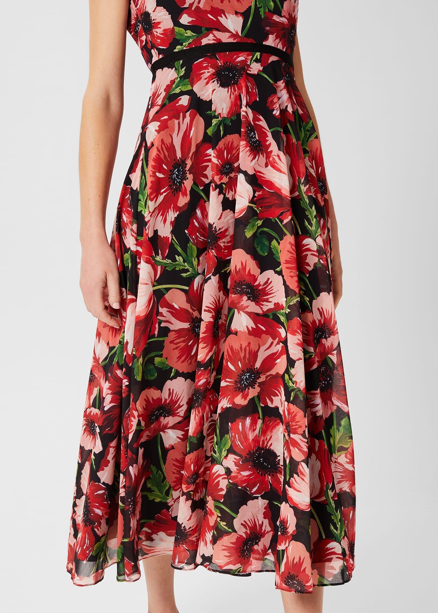 Carly Floral Midi Dress, Red Multi, hi-res