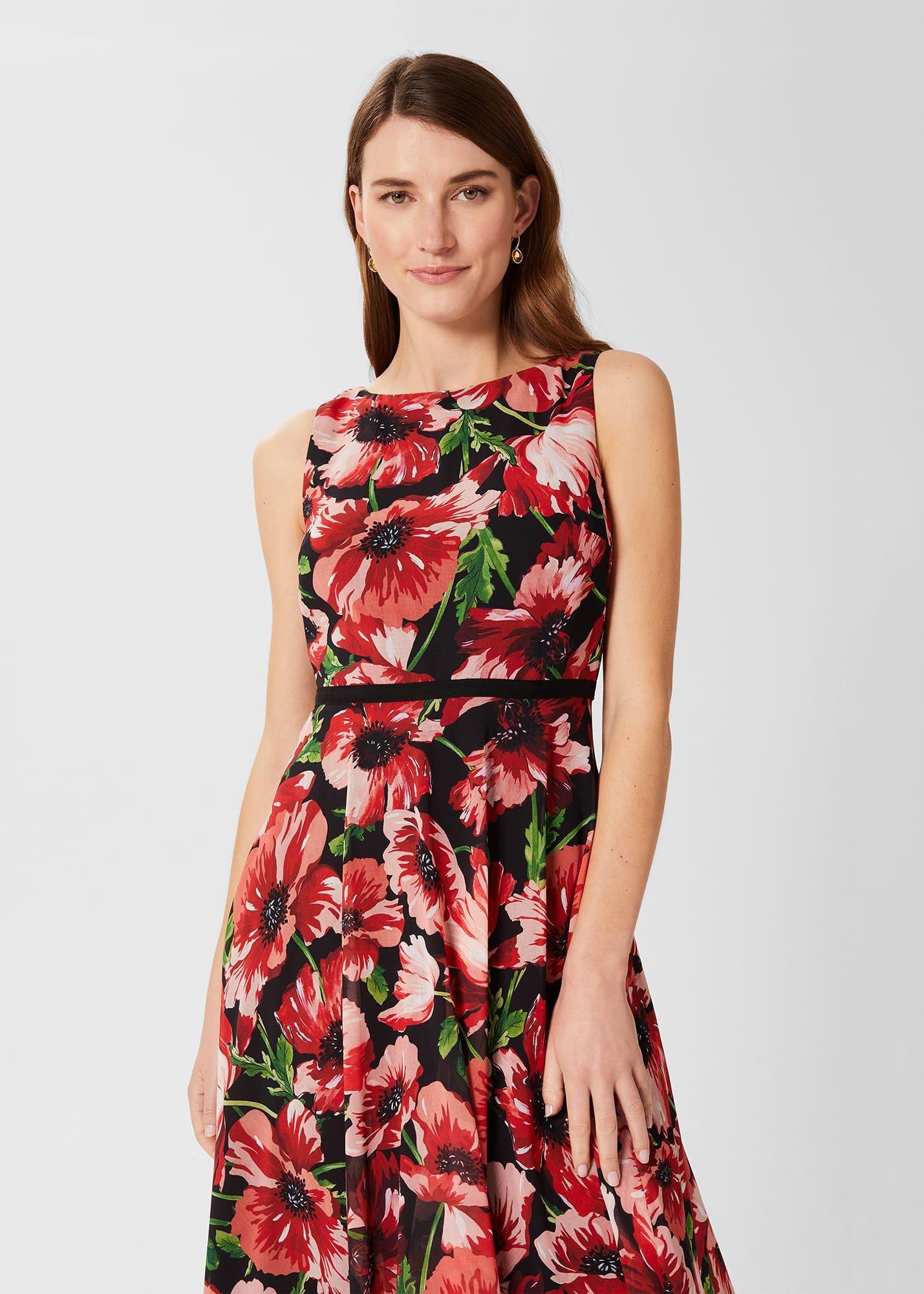 Carly Floral Midi Dress, Red Multi, hi-res