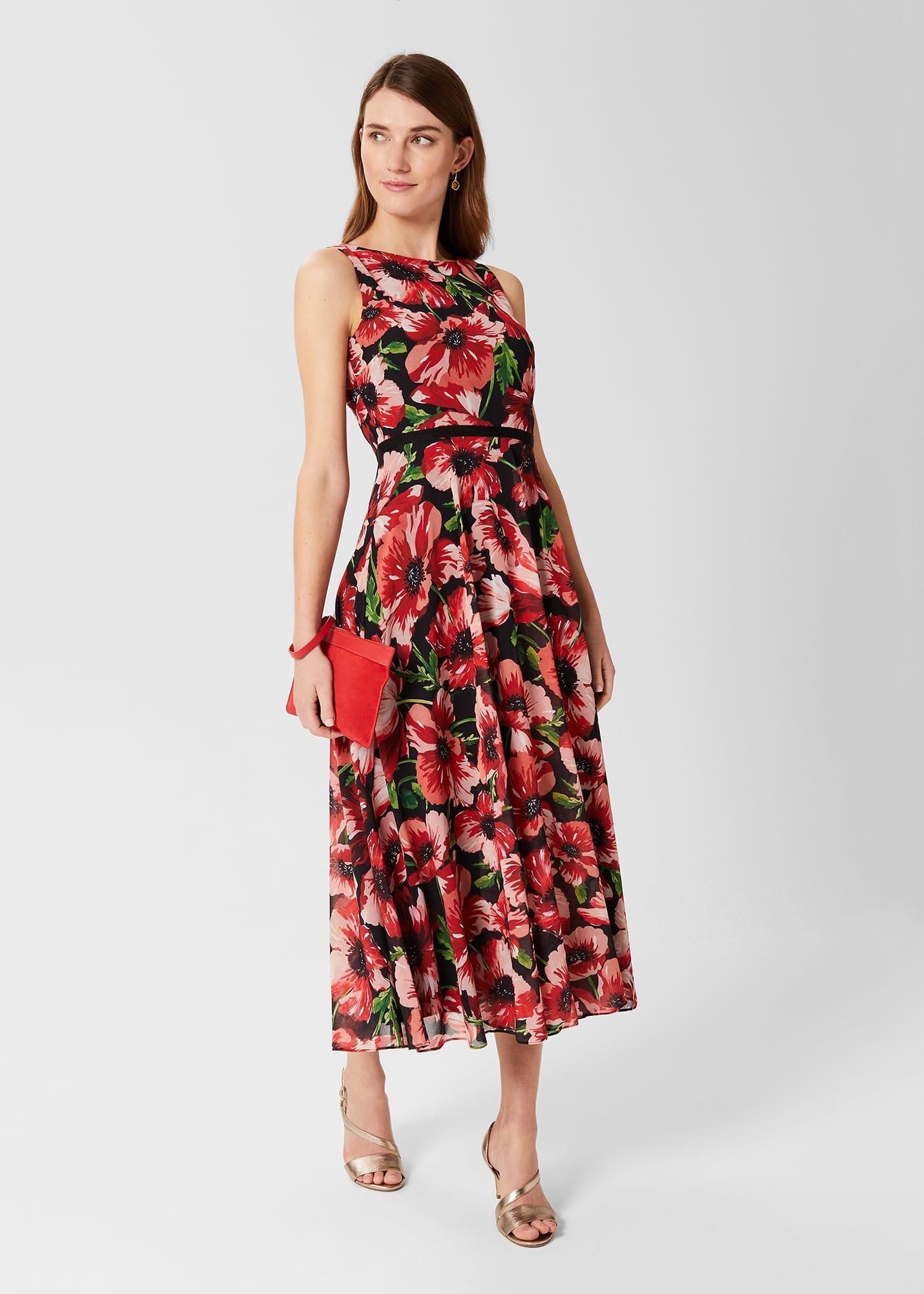 Carly Floral Midi Dress, Red Multi, hi-res