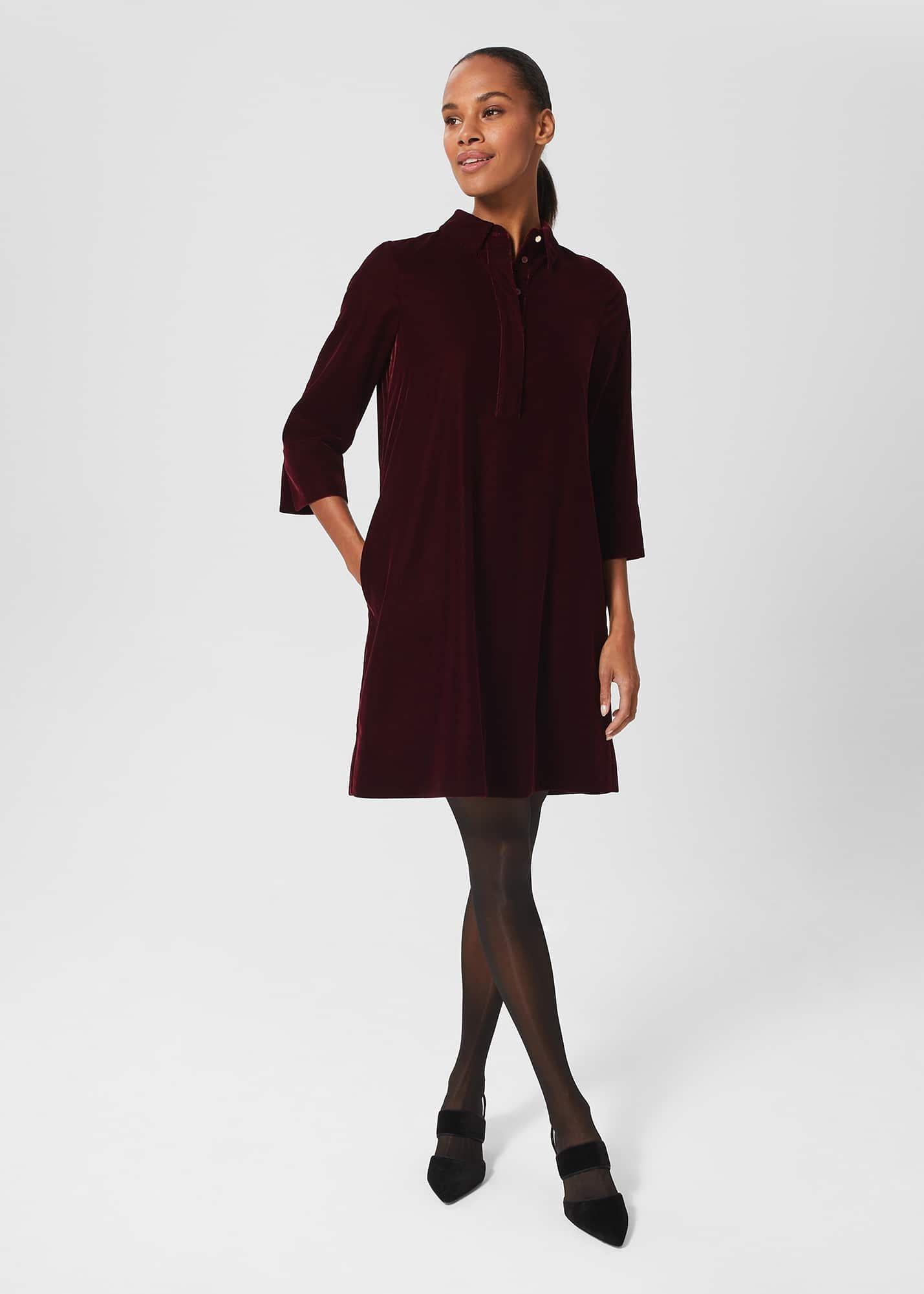 Velvet Marciella Dress, Wine Red, hi-res