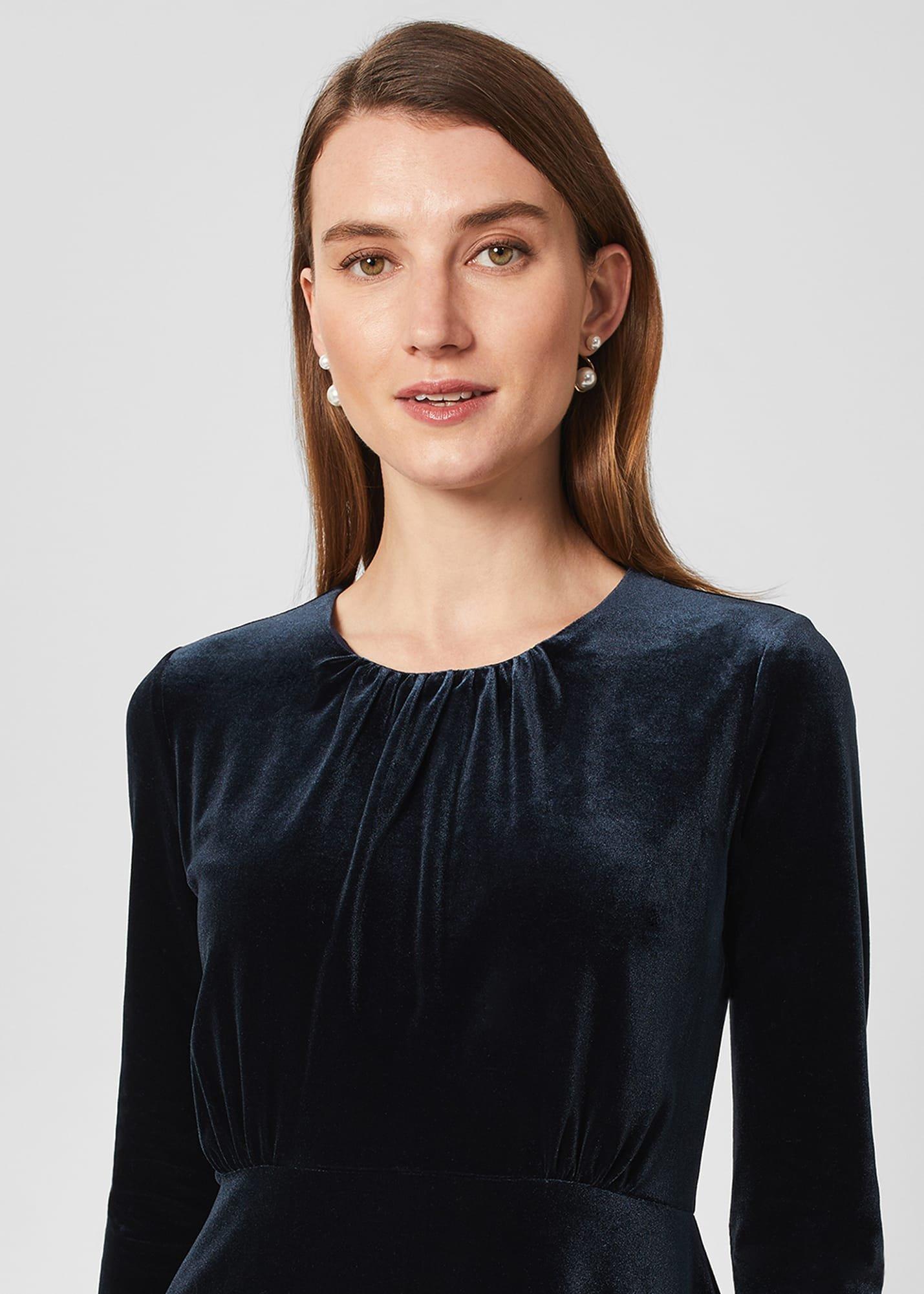 Sian Velvet Dress, Navy, hi-res