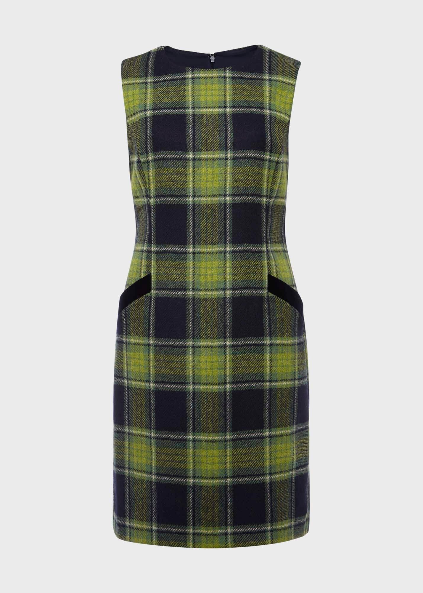 Amaris Wool Dress, Green Navy, hi-res
