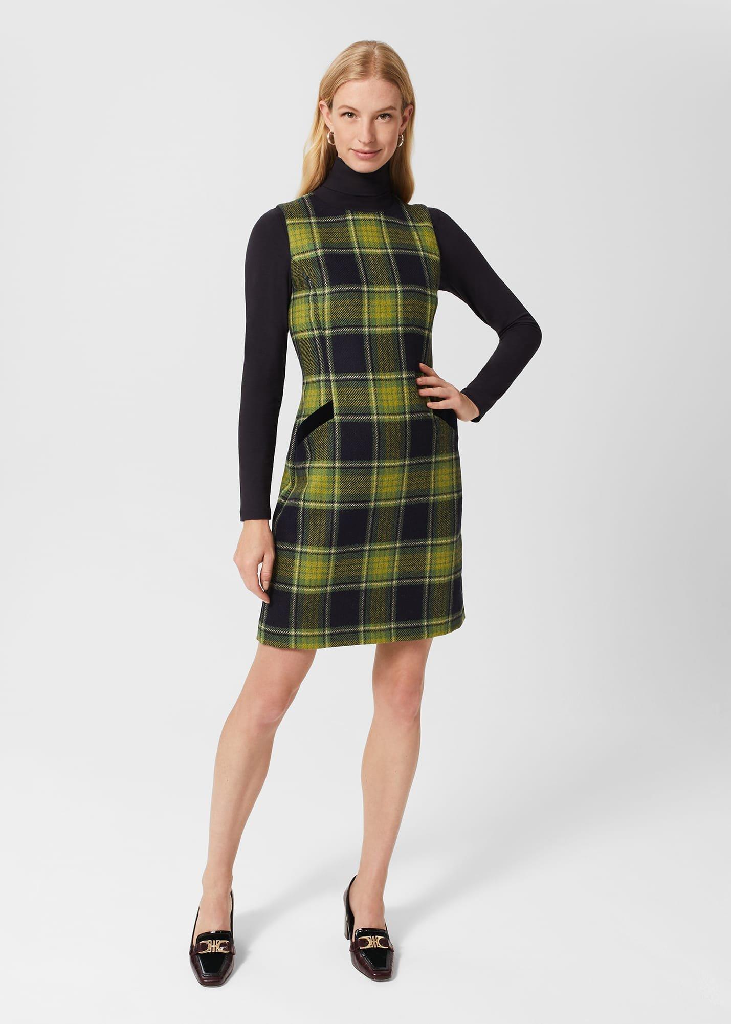 Amaris Wool Dress, Green Navy, hi-res