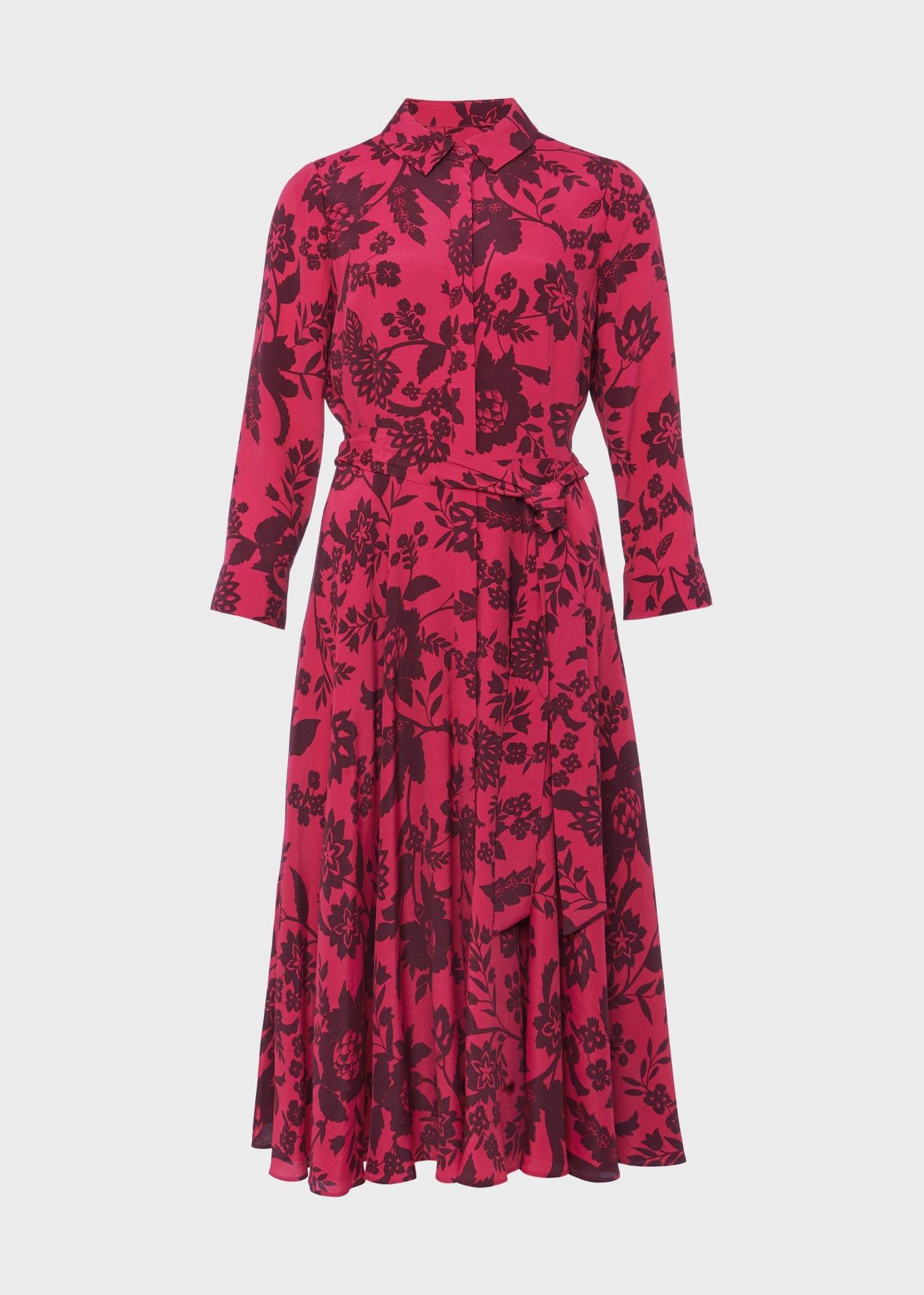 Lainey Belted Fit And Flare Dress , Rich Berry Red, hi-res