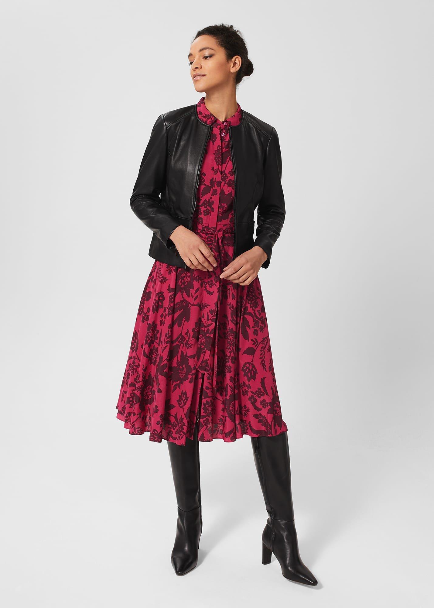 Lainey Belted Fit And Flare Dress , Rich Berry Red, hi-res