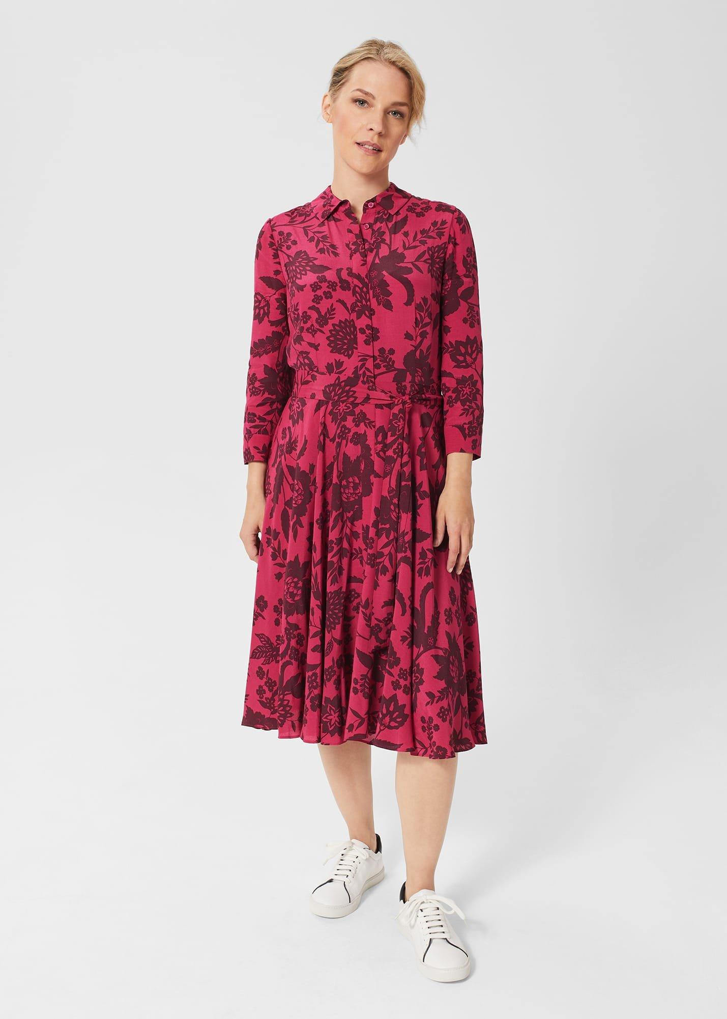 Petite Lainey Belted Fit And Flare Dress , Rich Berry Red, hi-res