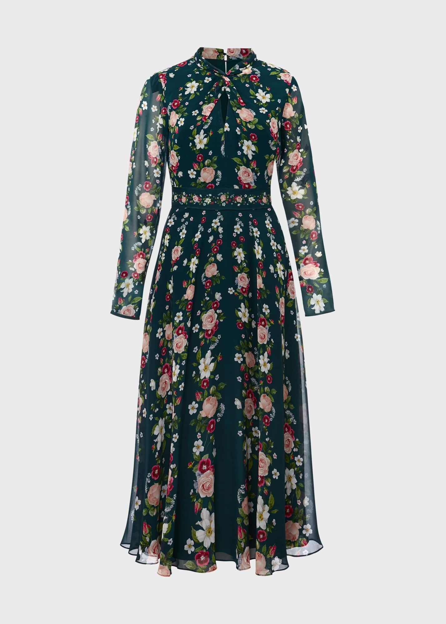 Helena Silk Floral Dress, Green Multi, hi-res