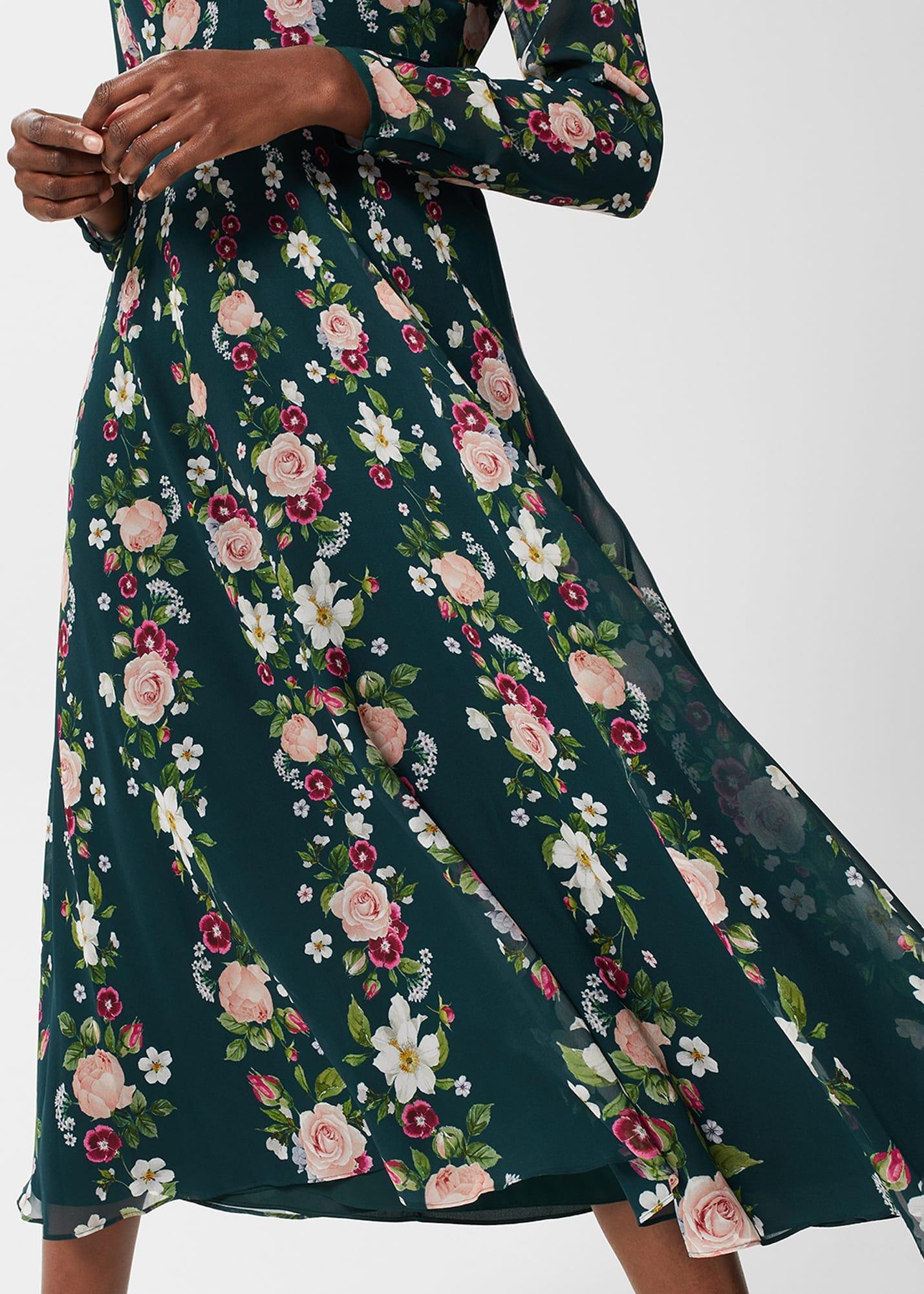 Helena Silk Floral Dress, Green Multi, hi-res