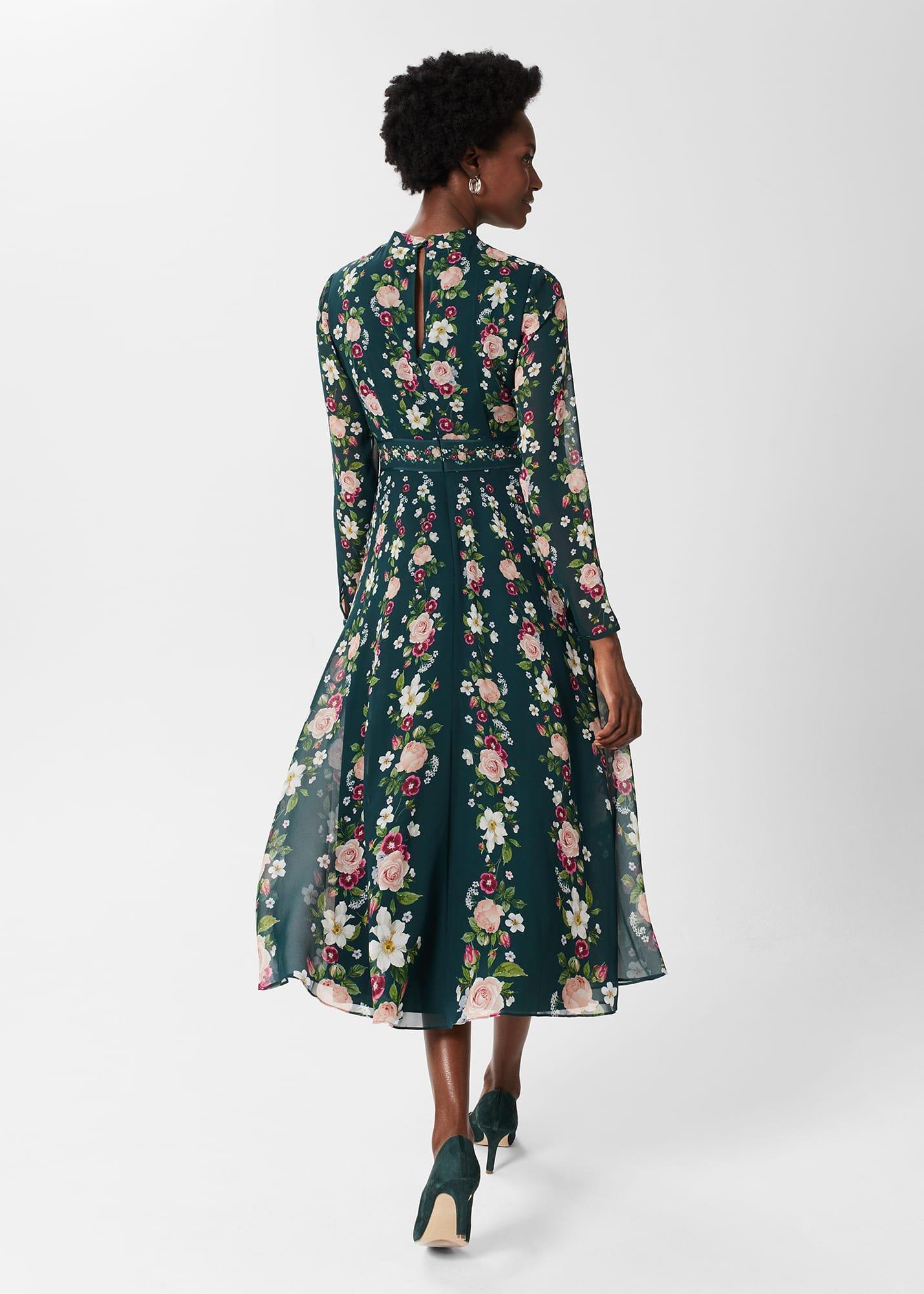Helena Silk Floral Dress, Green Multi, hi-res