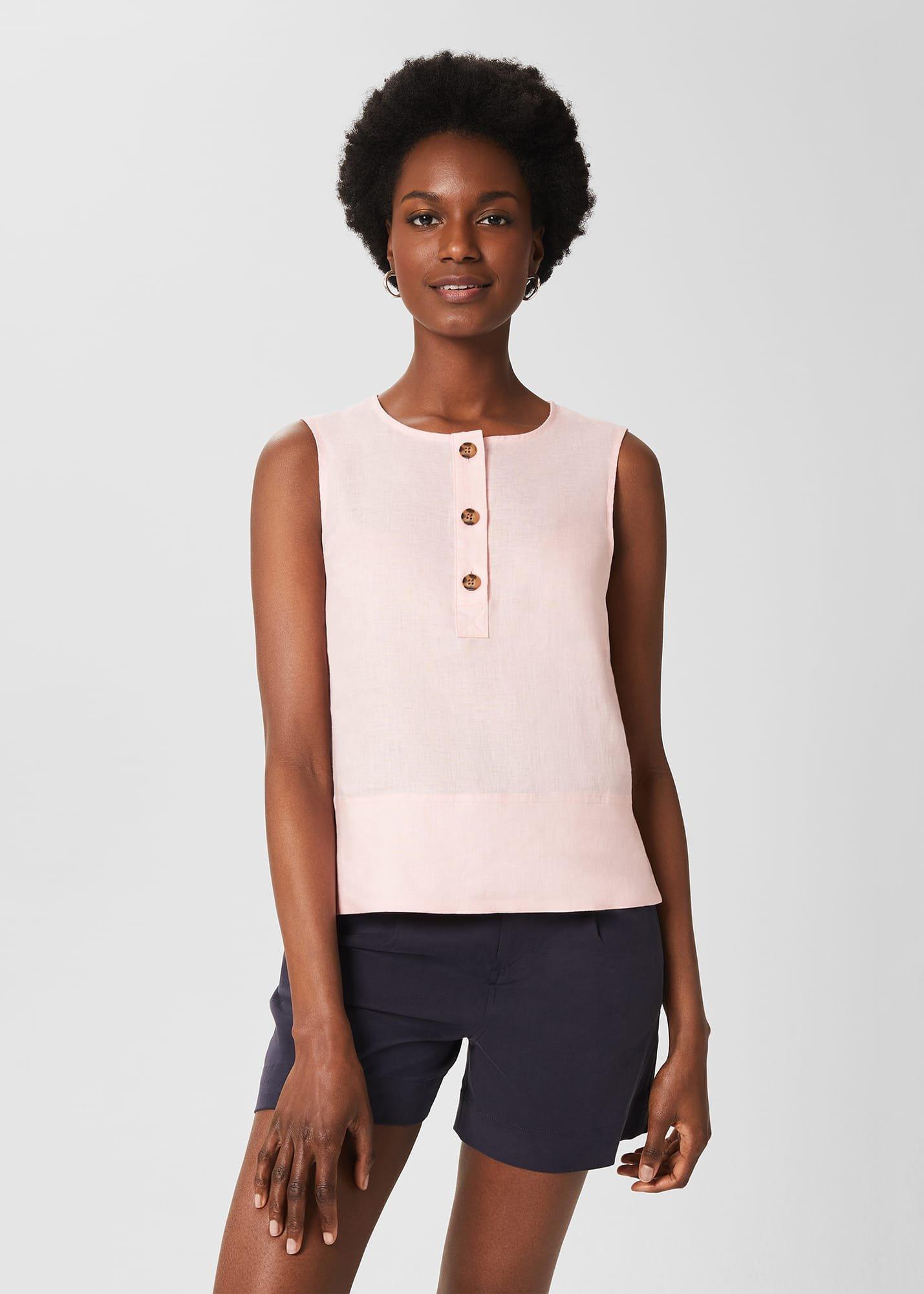 Gayle Linen Top, Warm Pink, hi-res