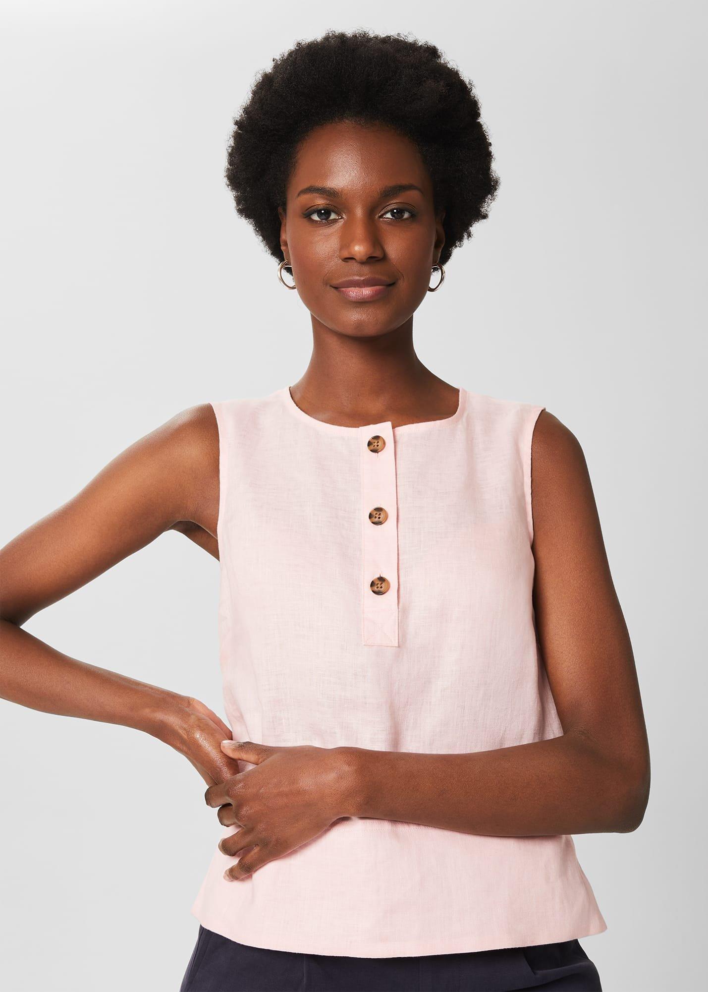 Gayle Linen Top, Warm Pink, hi-res