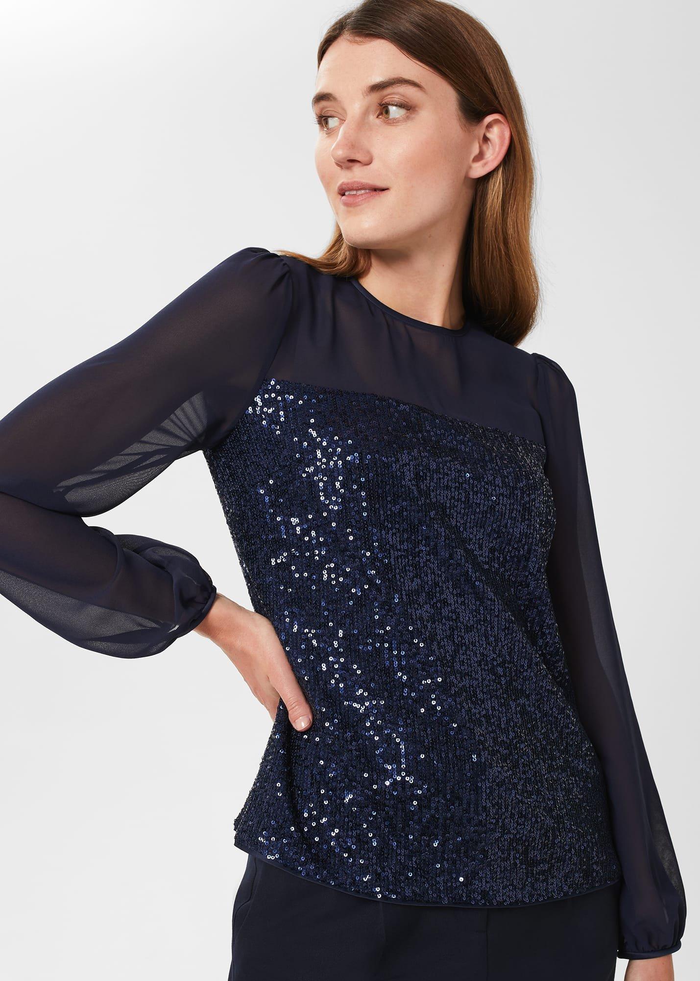 Zariah Sequin Top , Navy, hi-res
