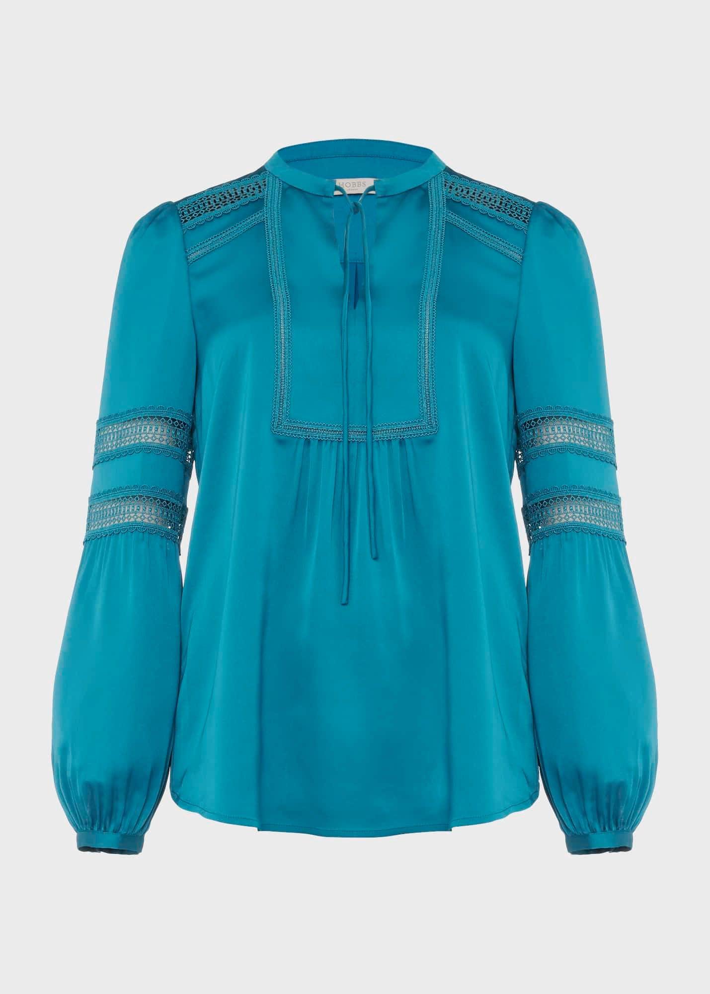 Evianna Lace Detail Blouse , Deep Jade Blue, hi-res