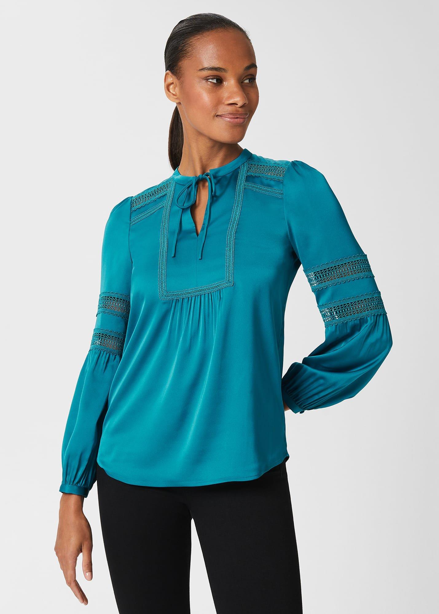 Evianna Lace Detail Blouse , Deep Jade Blue, hi-res