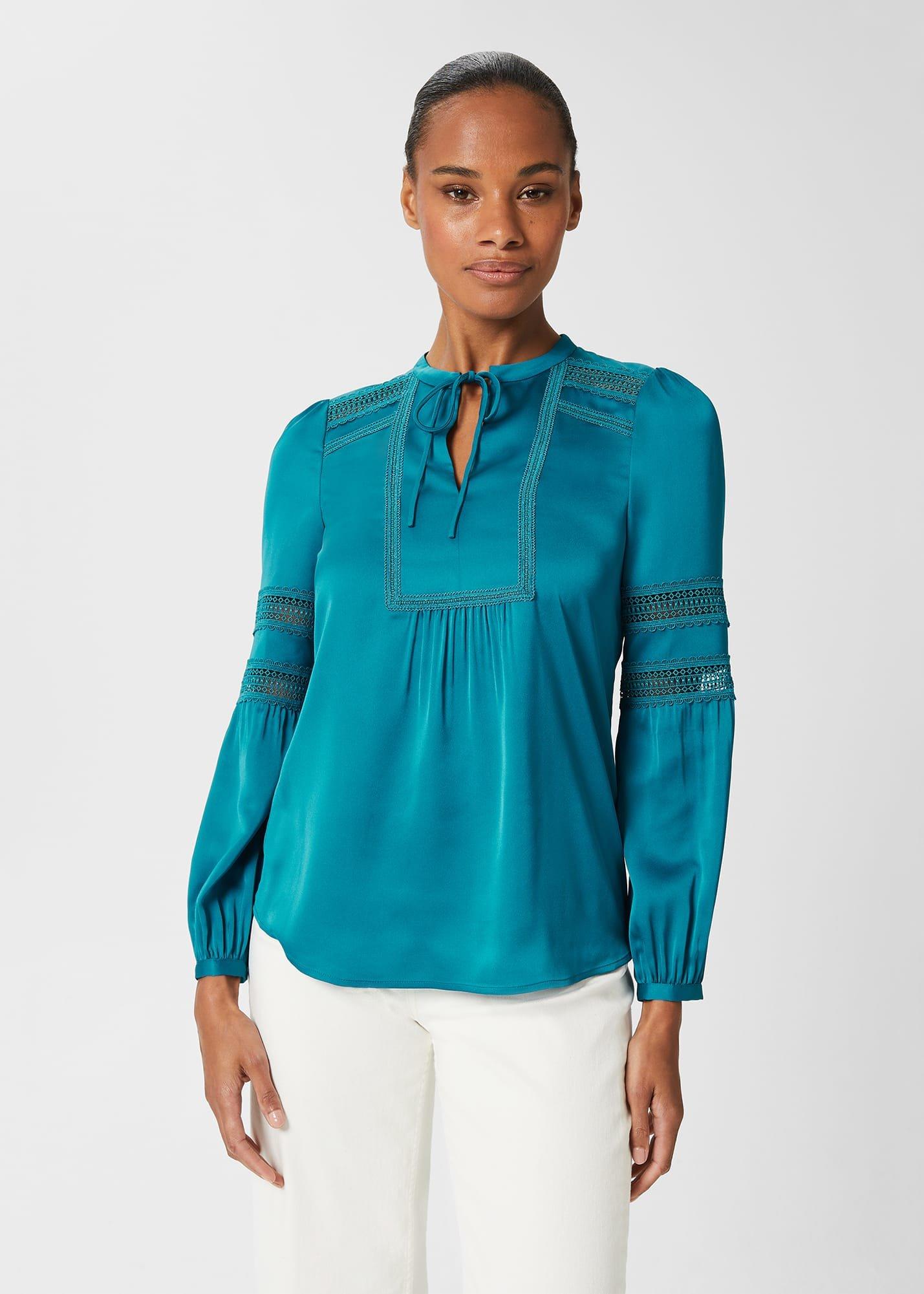 Evianna Lace Detail Blouse , Deep Jade Blue, hi-res