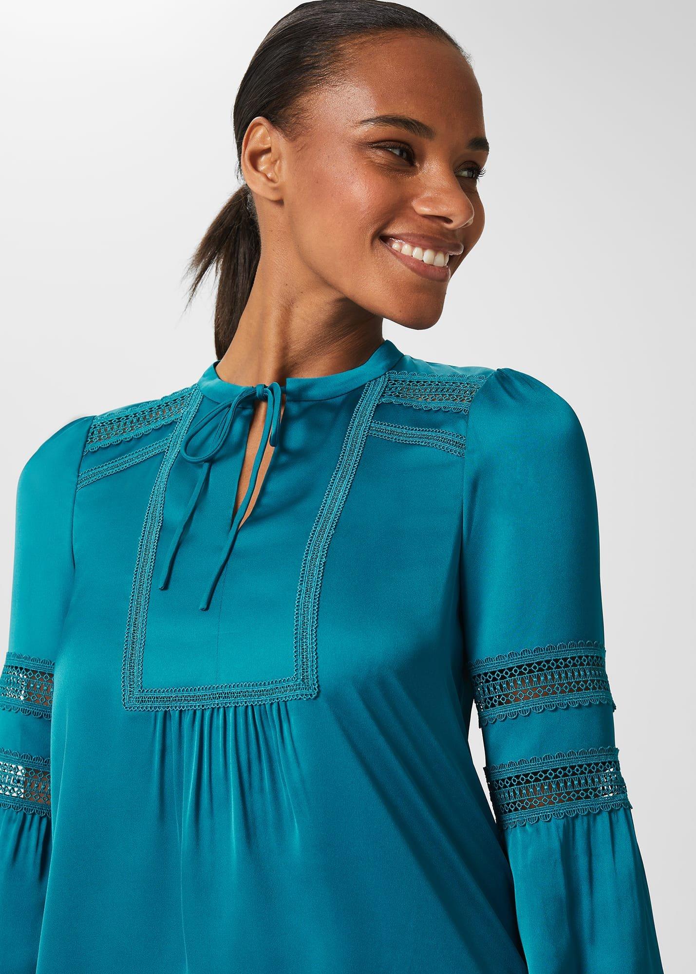 Evianna Lace Detail Blouse , Deep Jade Blue, hi-res
