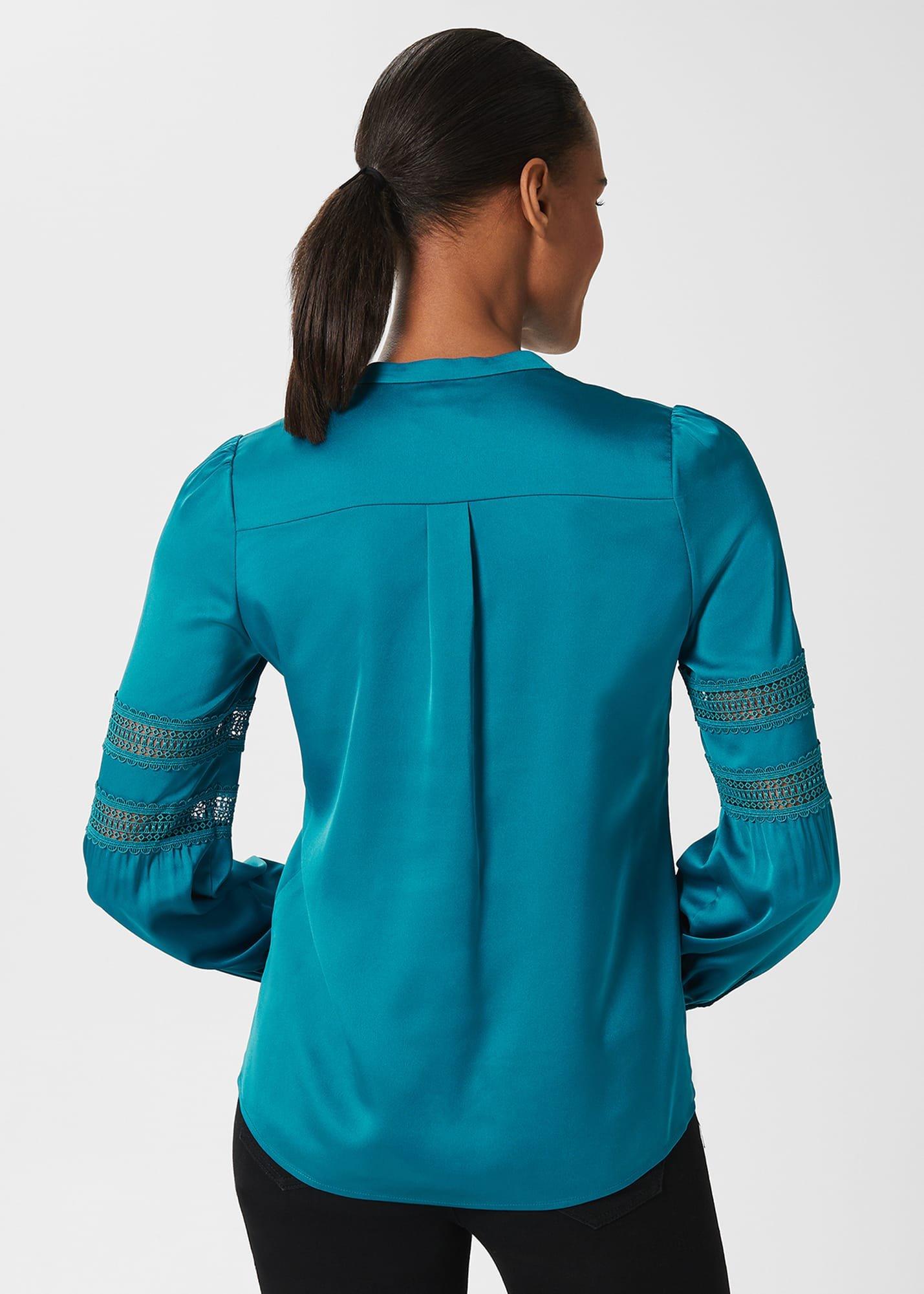 Evianna Lace Detail Blouse , Deep Jade Blue, hi-res