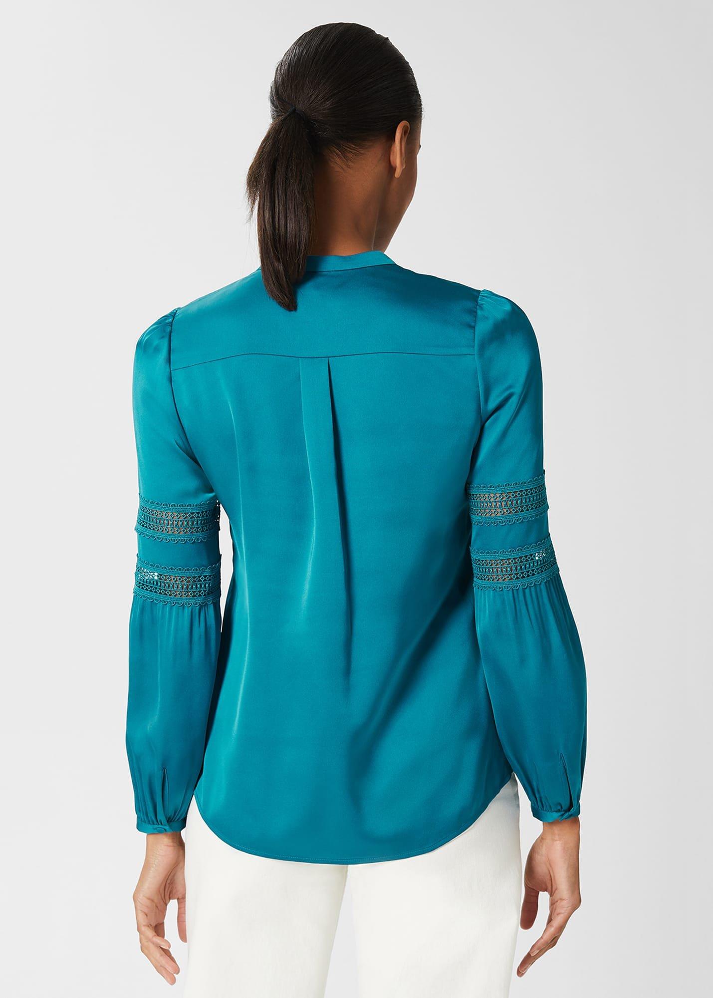 Evianna Lace Detail Blouse , Deep Jade Blue, hi-res