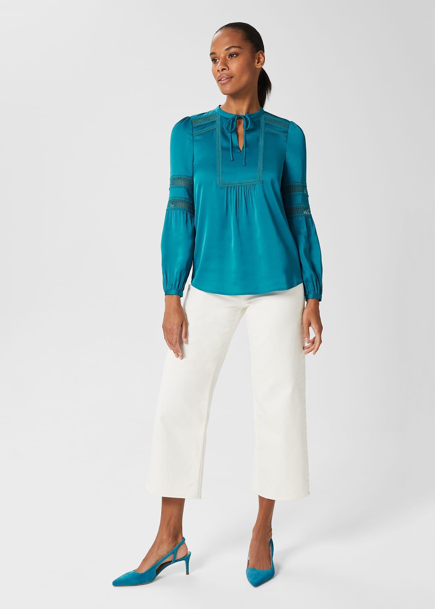 Evianna Lace Detail Blouse , Deep Jade Blue, hi-res