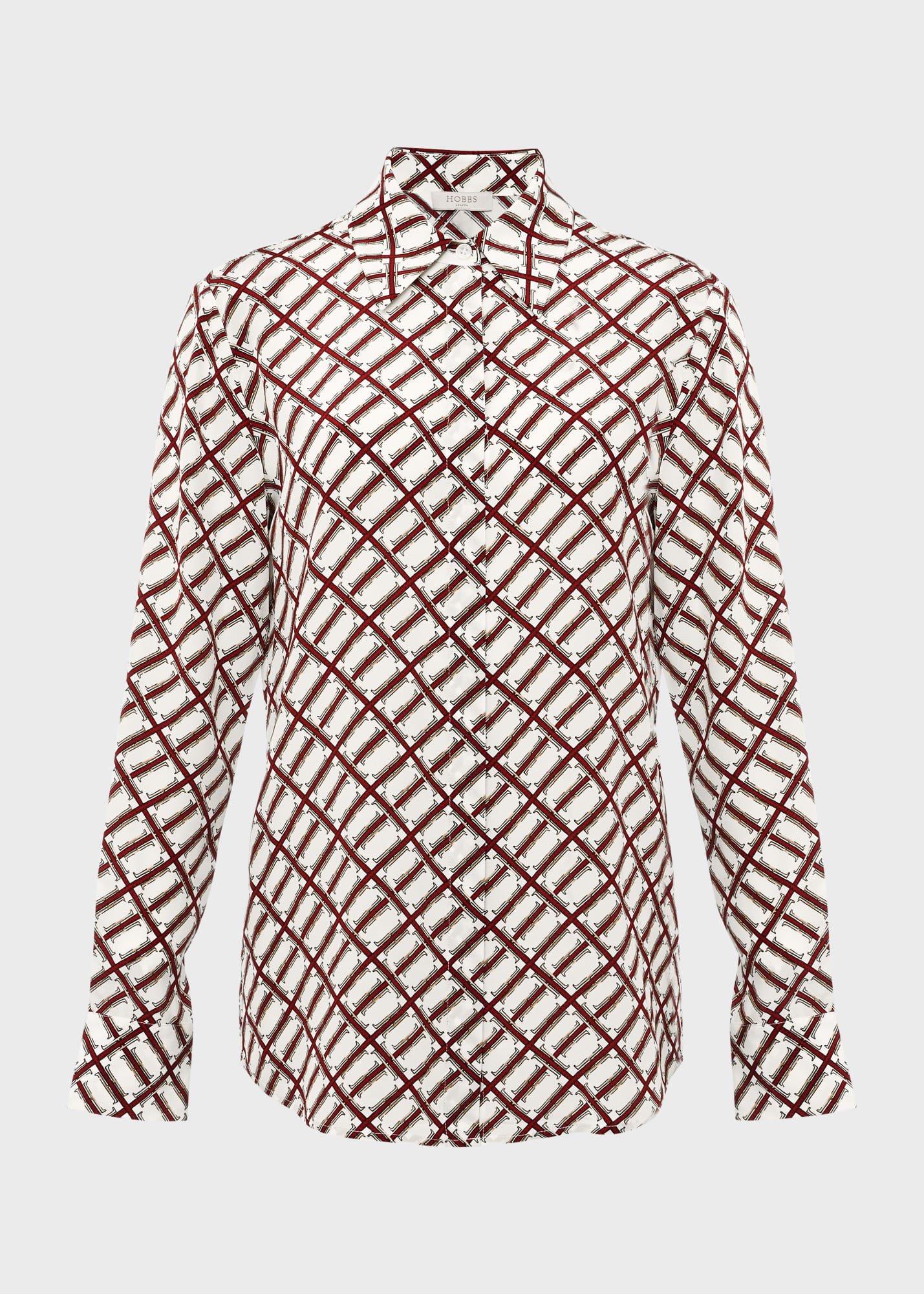 Eva Printed Silk Blouse, Ivory Multi, hi-res